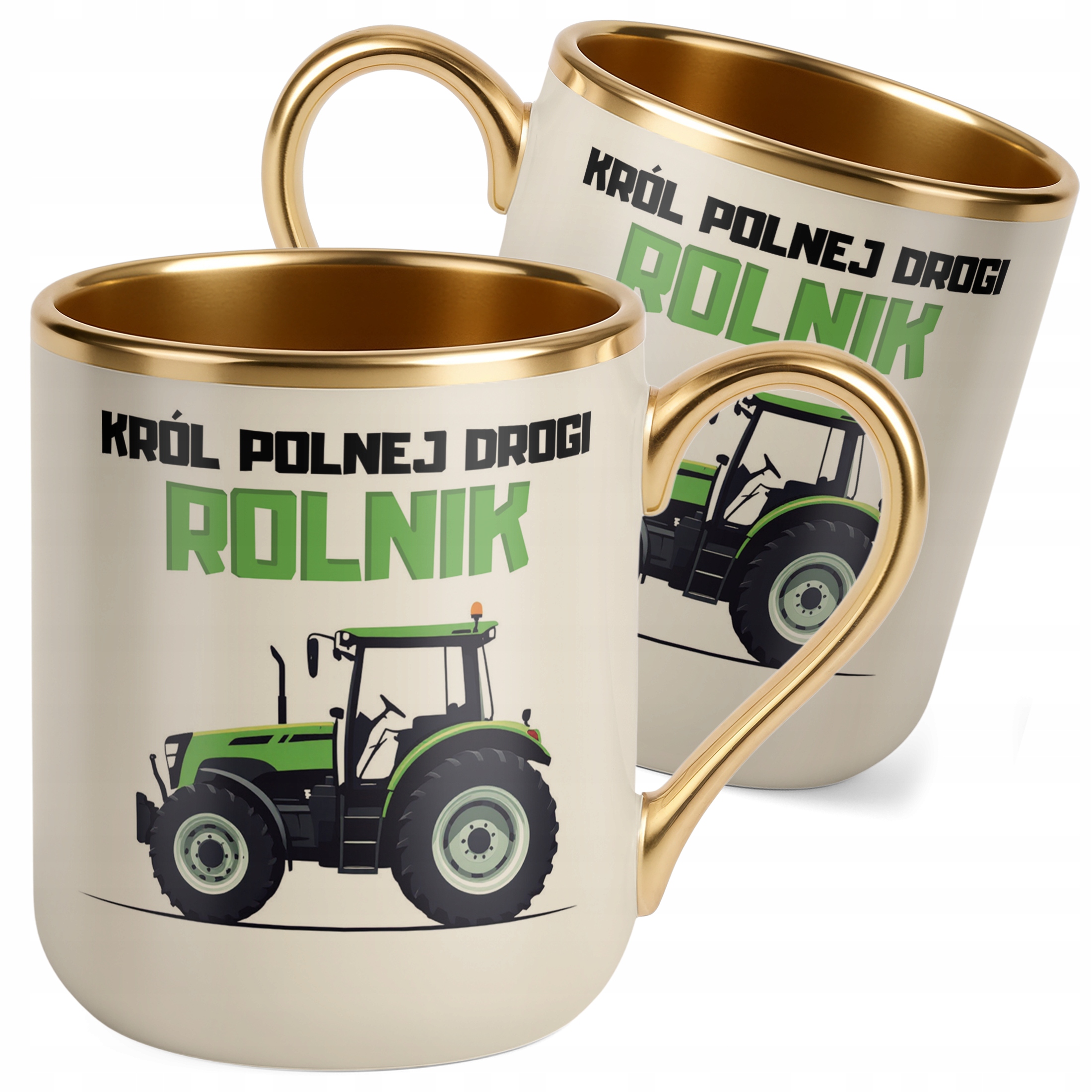 Kubek Premium Złoty Ecru Rolnik Dla Rolnika Traktor Zabawny Prezent