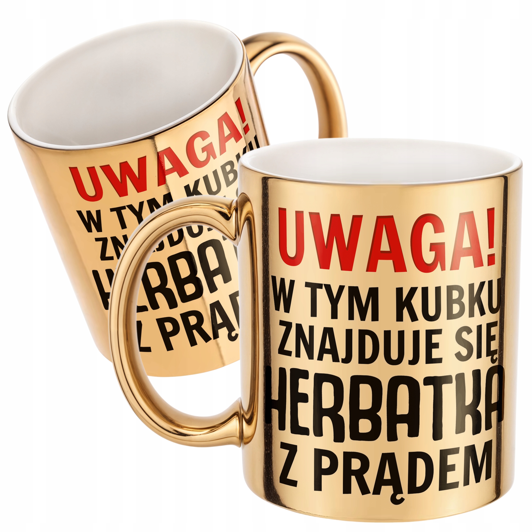 Złoty kubek Uwaga Herbata Z Prądem Zabawny Prezent Upominek