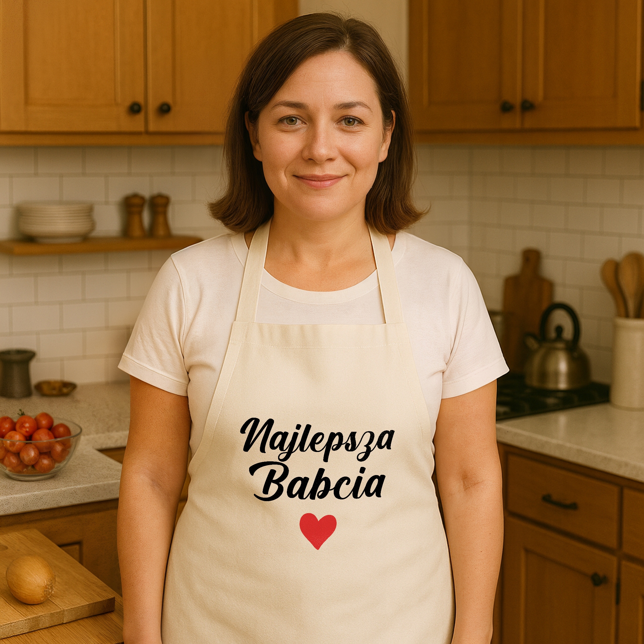 Bawełniany Fartuch Kuchenny Ecru Dzień Babci Dla Babci Prezent Z Nadrukiem
