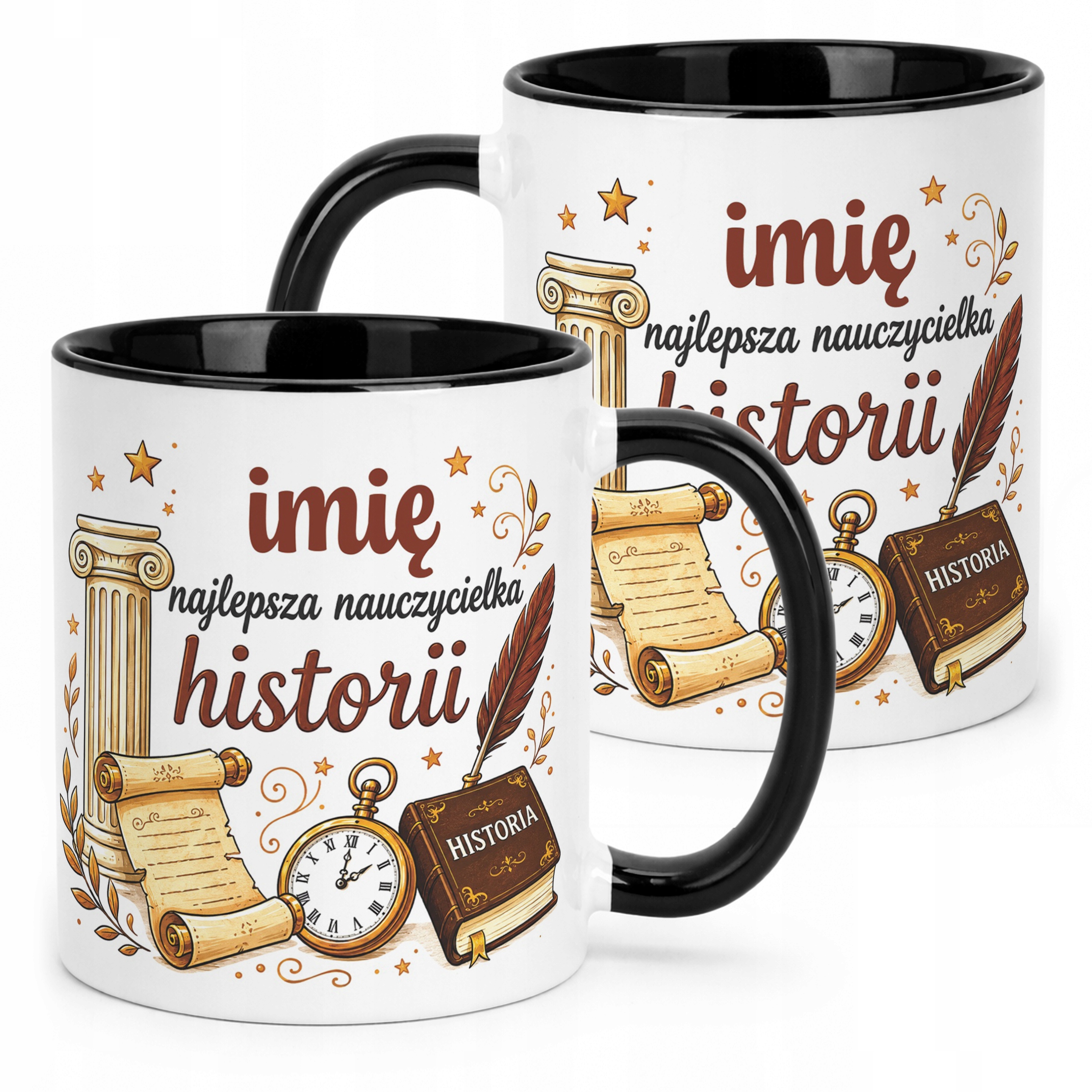 Kubek Czarny z Imieniem Dzień Nauczyciela Historia Prezent