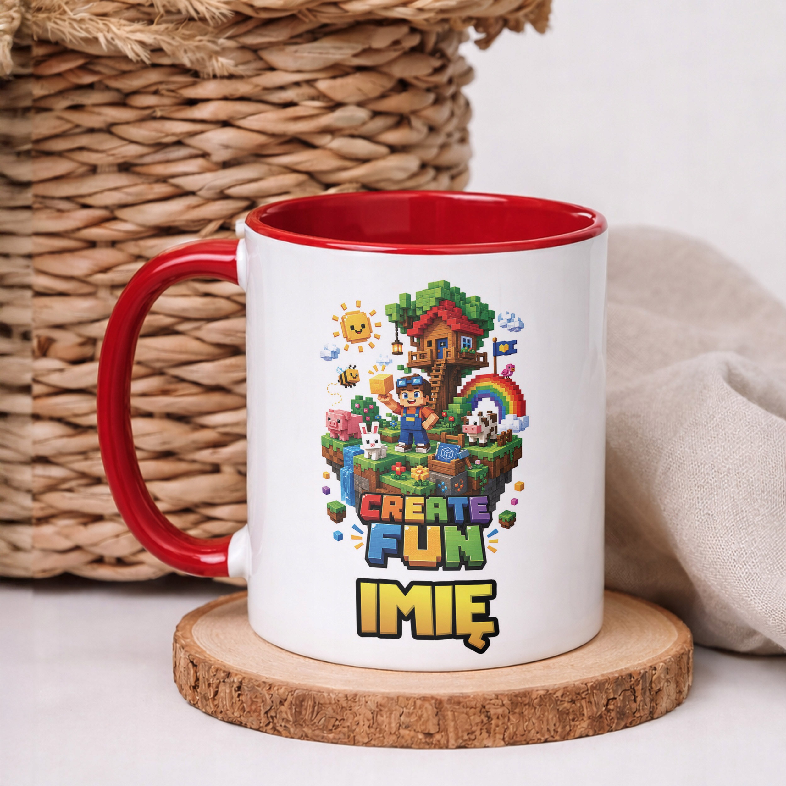 Kubek Czerwony z nadrukiem personalizowany Gra Pixel Dla Dzieci Prezent