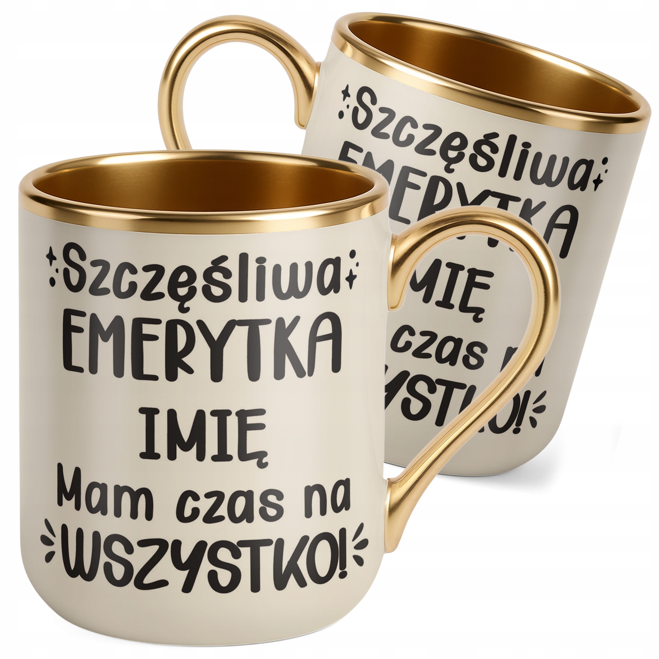 Kubek Premium Złoty Ecru Personalizowany z okazji Emerytury