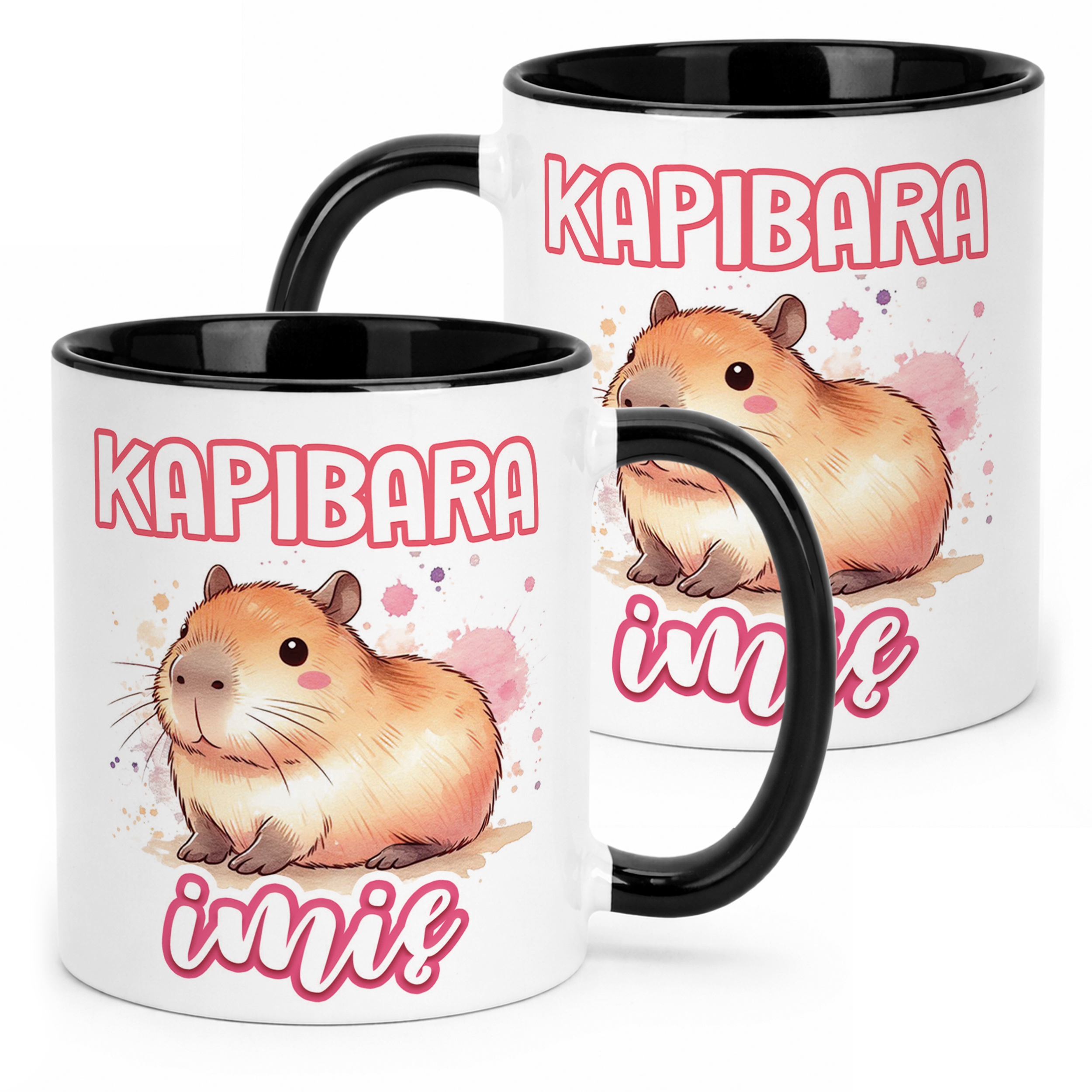 Kubek Czarny Personalizowany Kapibara Capybara Zwierzak Dla Dzieci