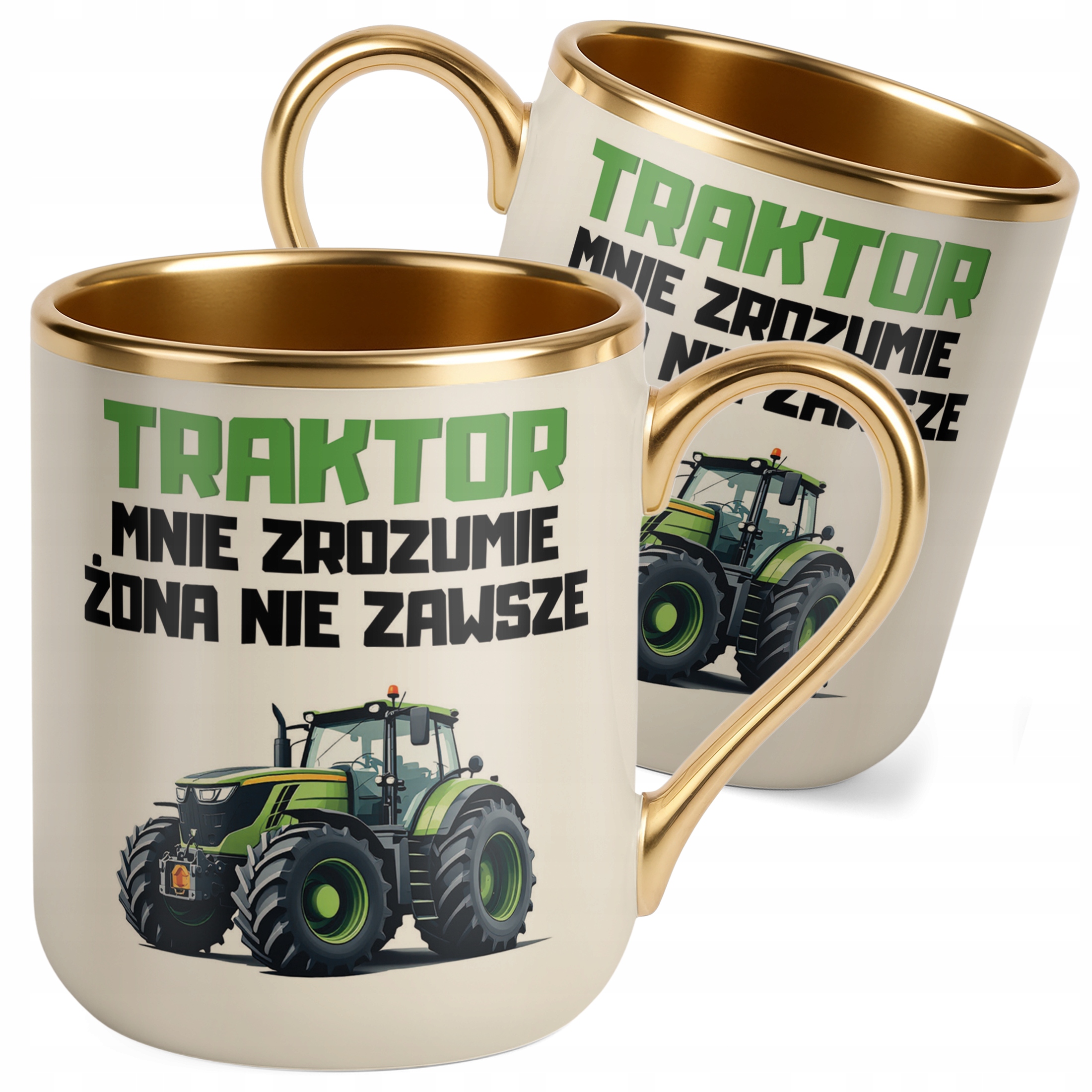Kubek Premium Złoty Ecru Rolnik Dla Rolnika Traktor Zabawny Prezent