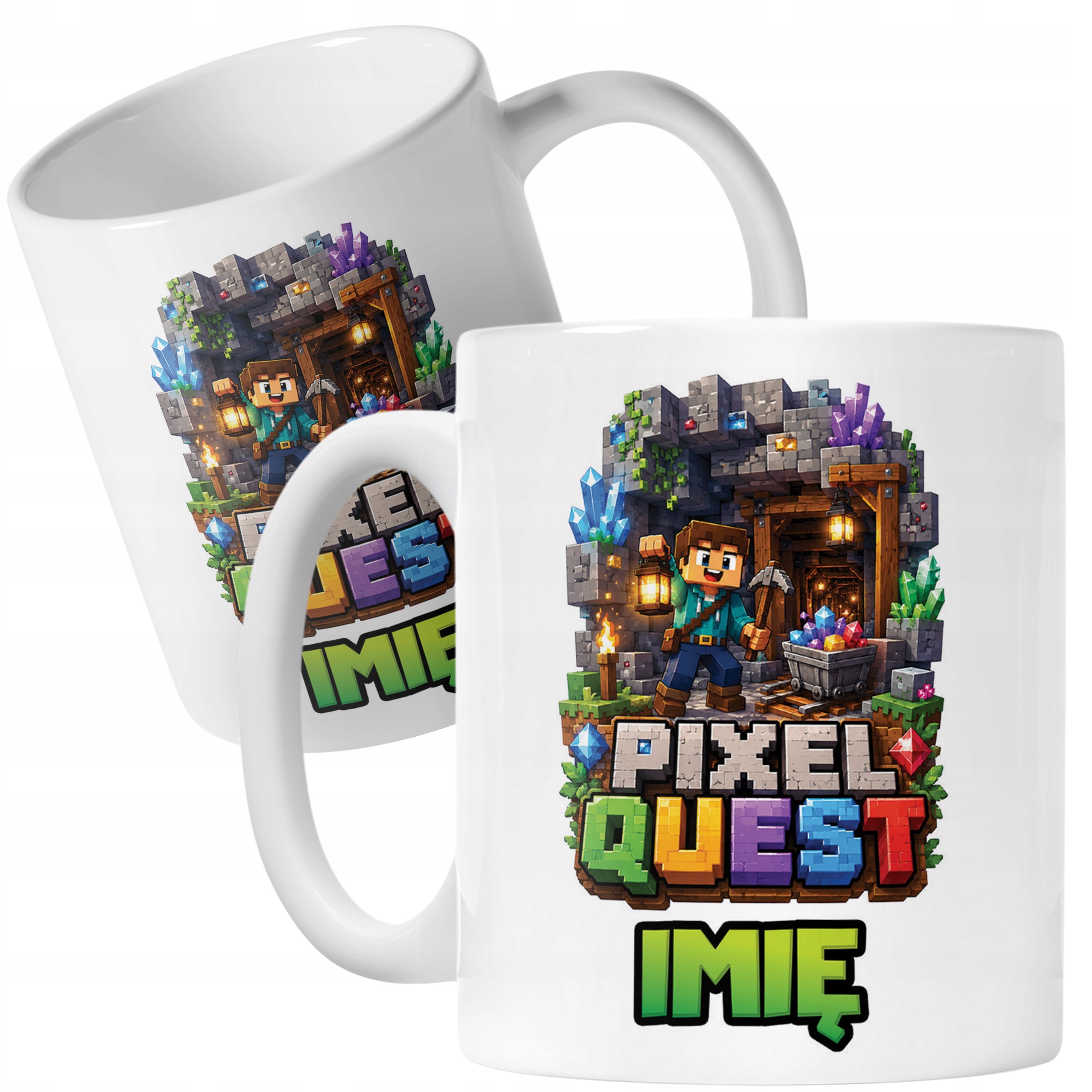 Biały Kubek z nadrukiem personalizowany PIXEL Gra Dla Dzieci Prezent