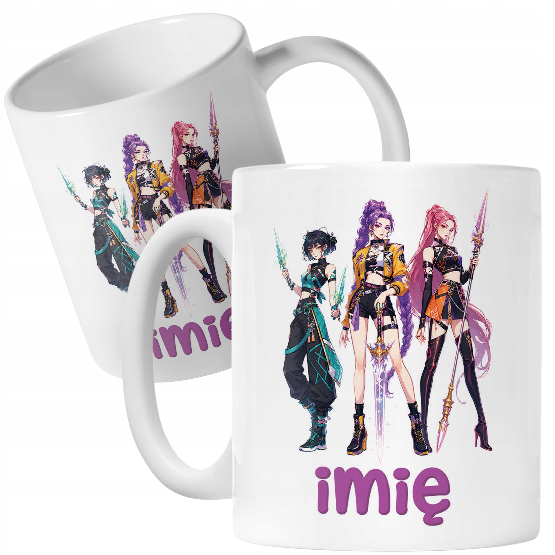 Biały Kubek z nadrukiem personalizowany ŁOWCZYNIE KPOP Dla Dzieci Prezent