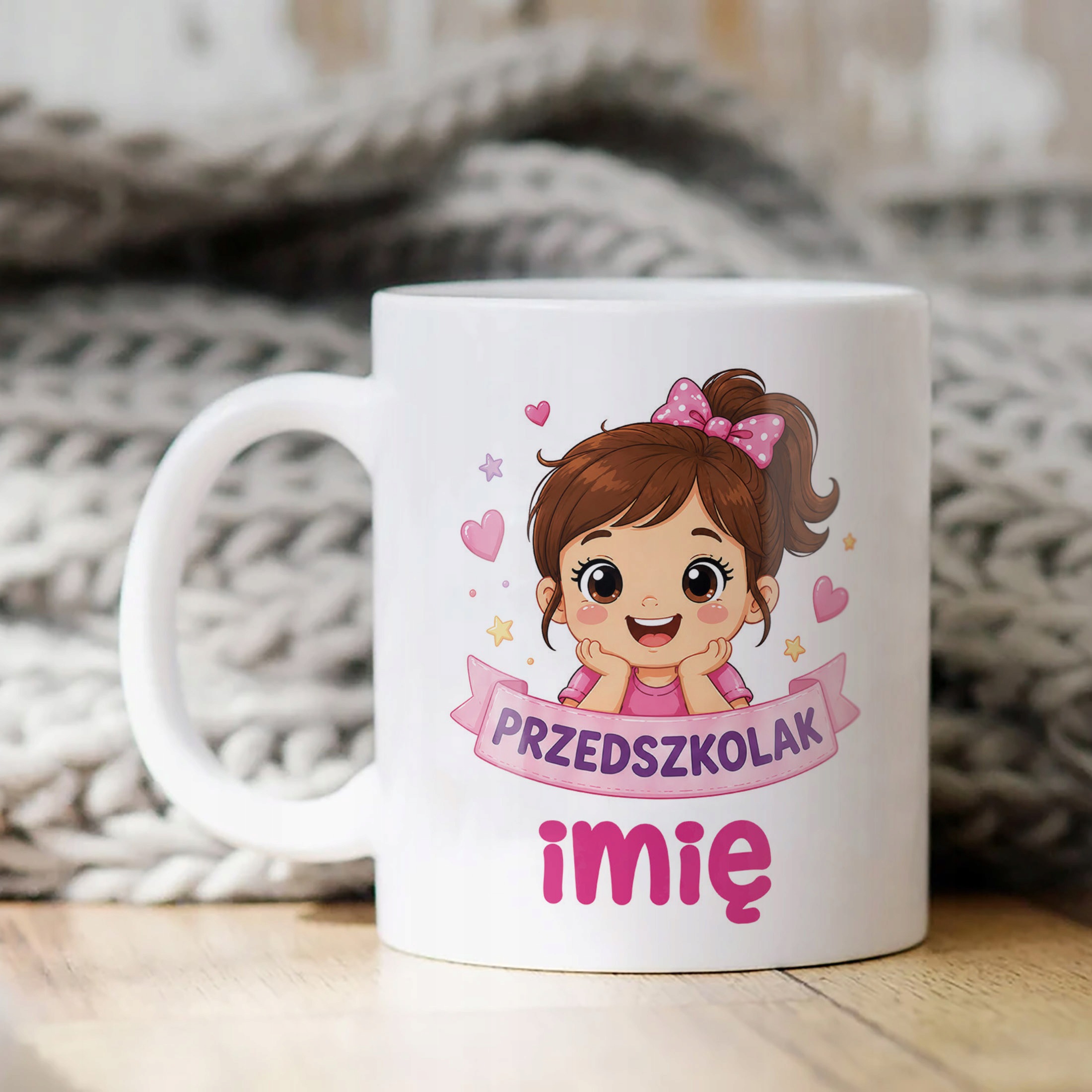Biały Kubek z nadrukiem personalizowany Przedszkolak Szkoła Dla Dzieci