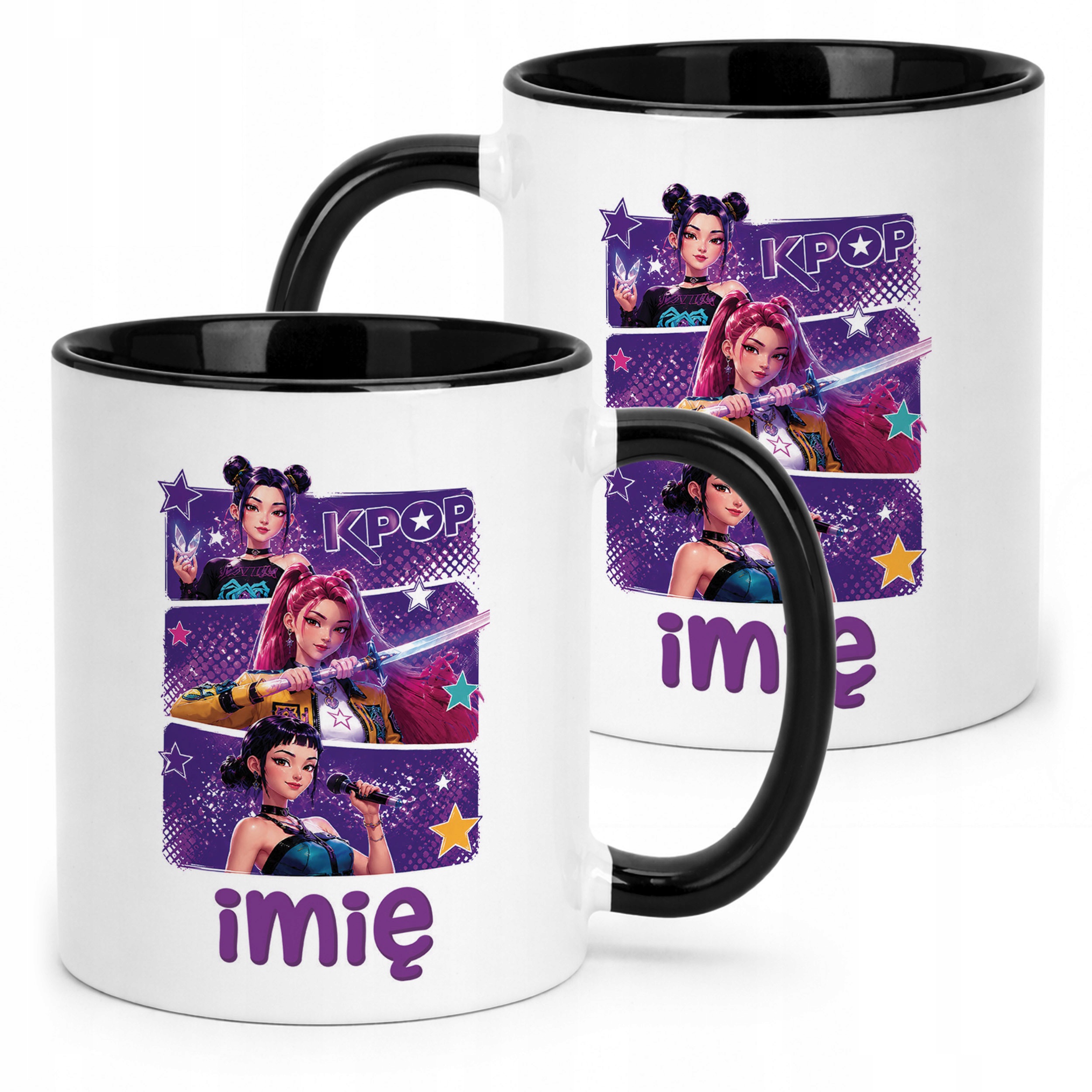 Kubek Czarny z nadrukiem personalizowany ŁOWCZYNIE KPOP Dla Dzieci Prezent