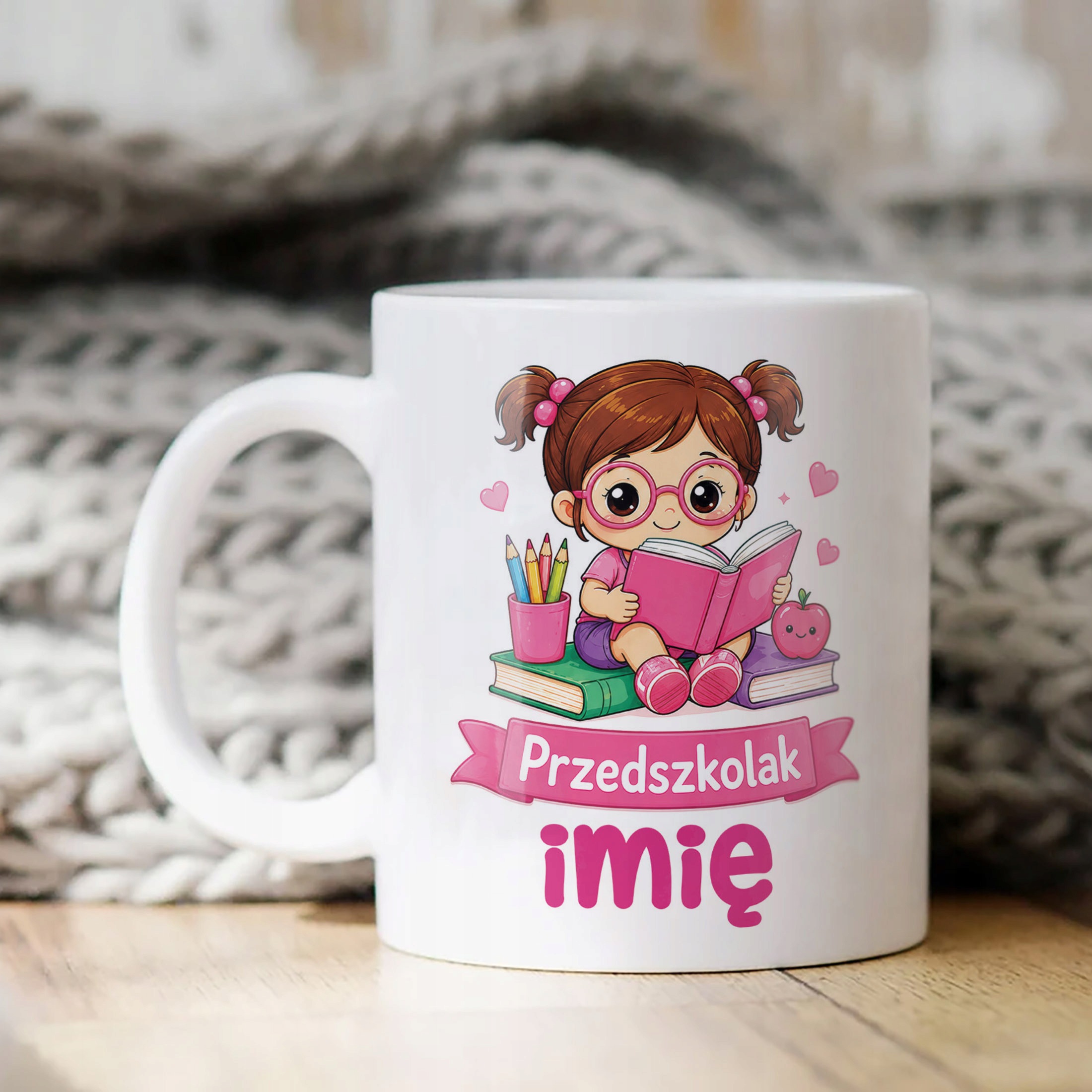 Biały Kubek z nadrukiem personalizowany Przedszkolak Szkoła Dla Dzieci