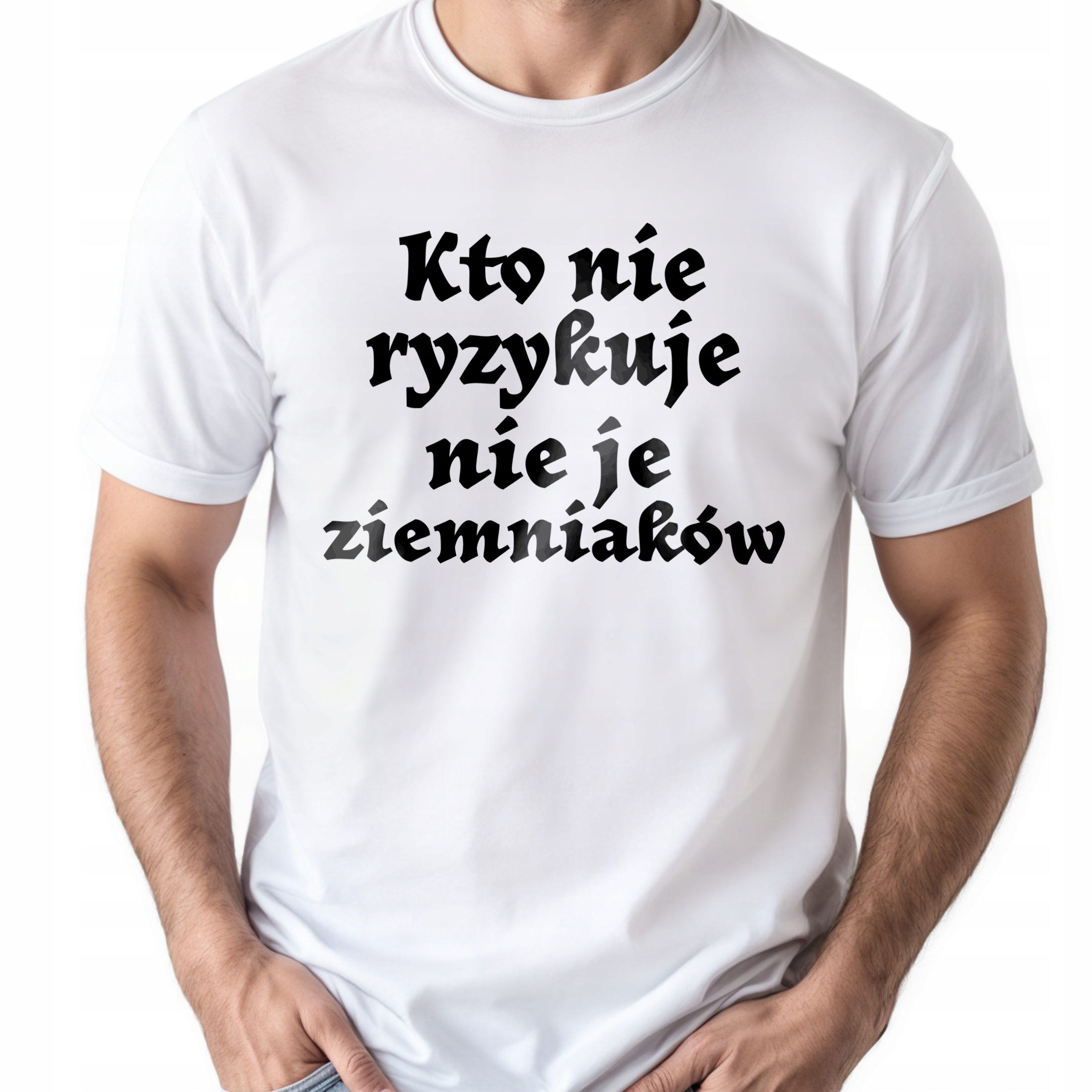 Koszulka biała męska 1670 Kto Nie Ryzykuje r. 3XL