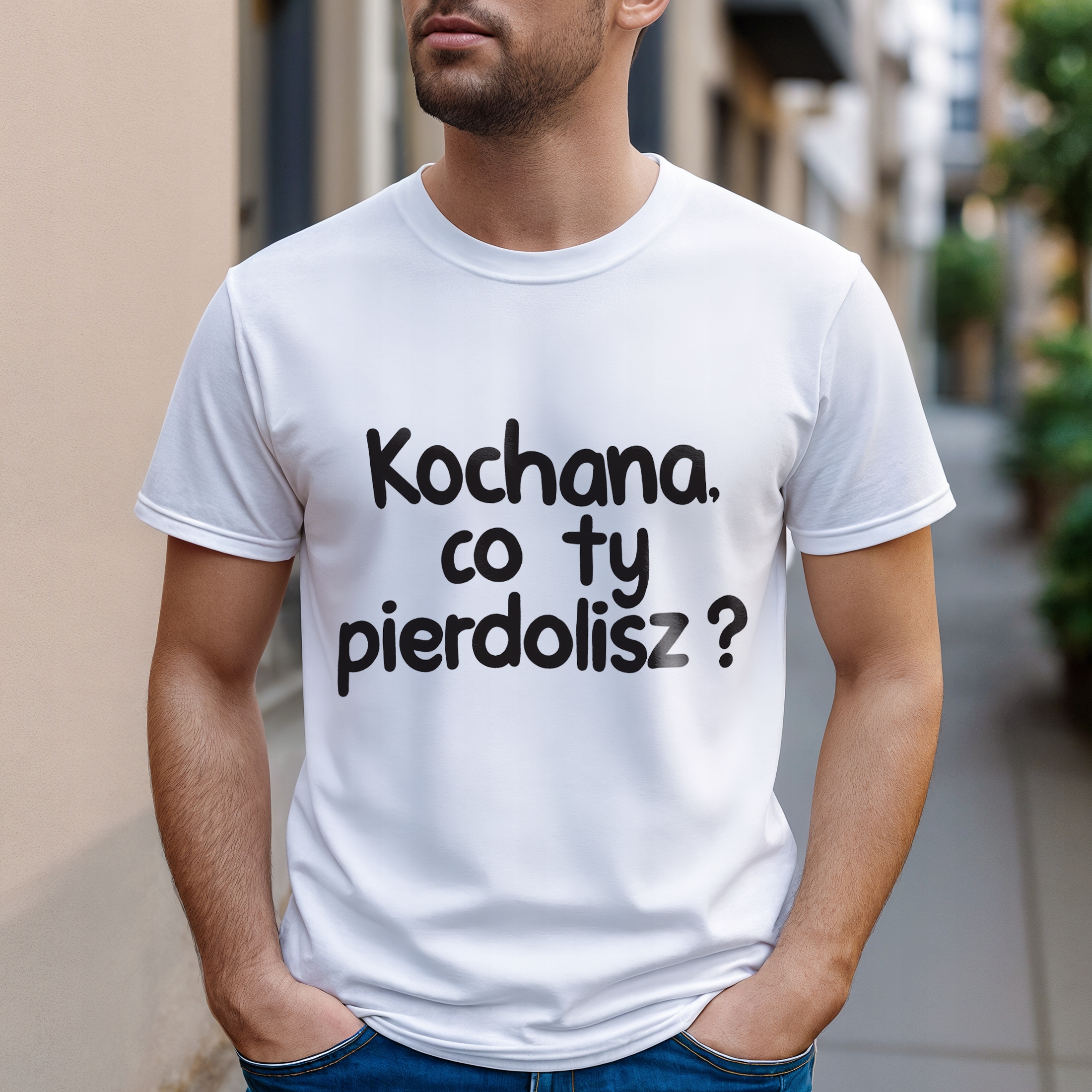 Koszulka biała męska Kochana Co Ty Pie***lisz Zabawny Prezent r. 3XL
