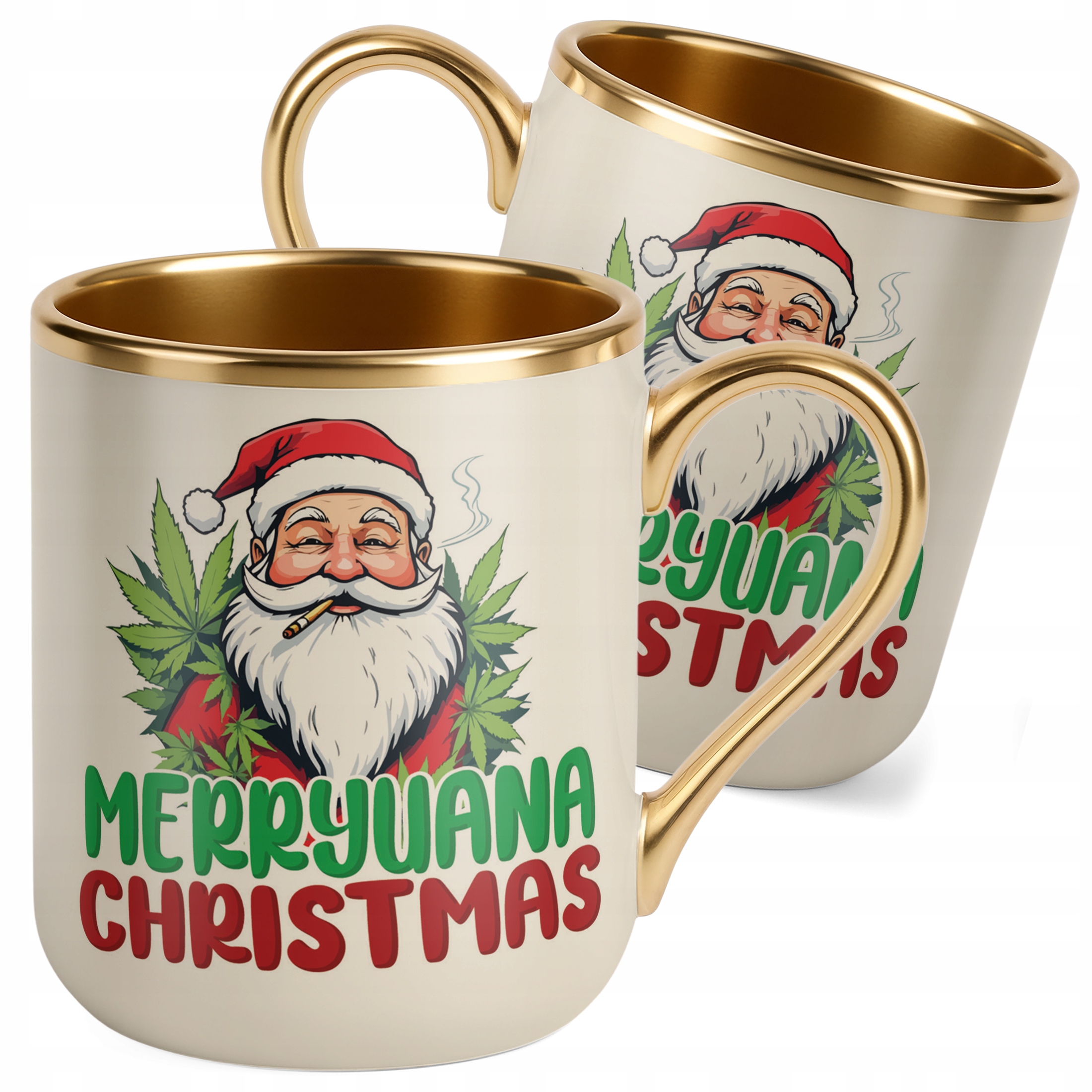 Kubek Premium Złoty Ecru Merryuana Christmas Boże Narodzenie Zabawny