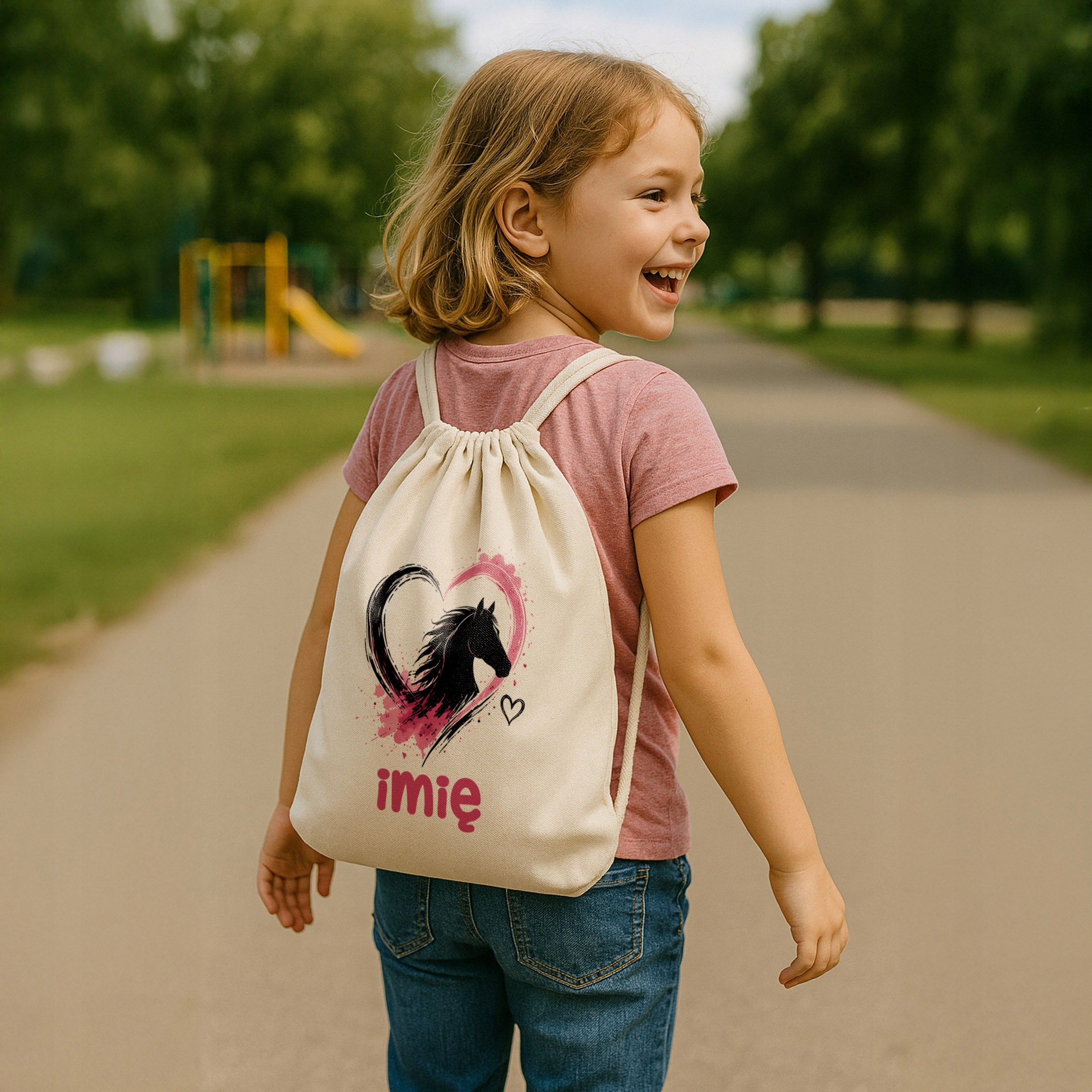 Zestaw Personalizowany Plecak Worek Kubek Czerwony Koń Prezent