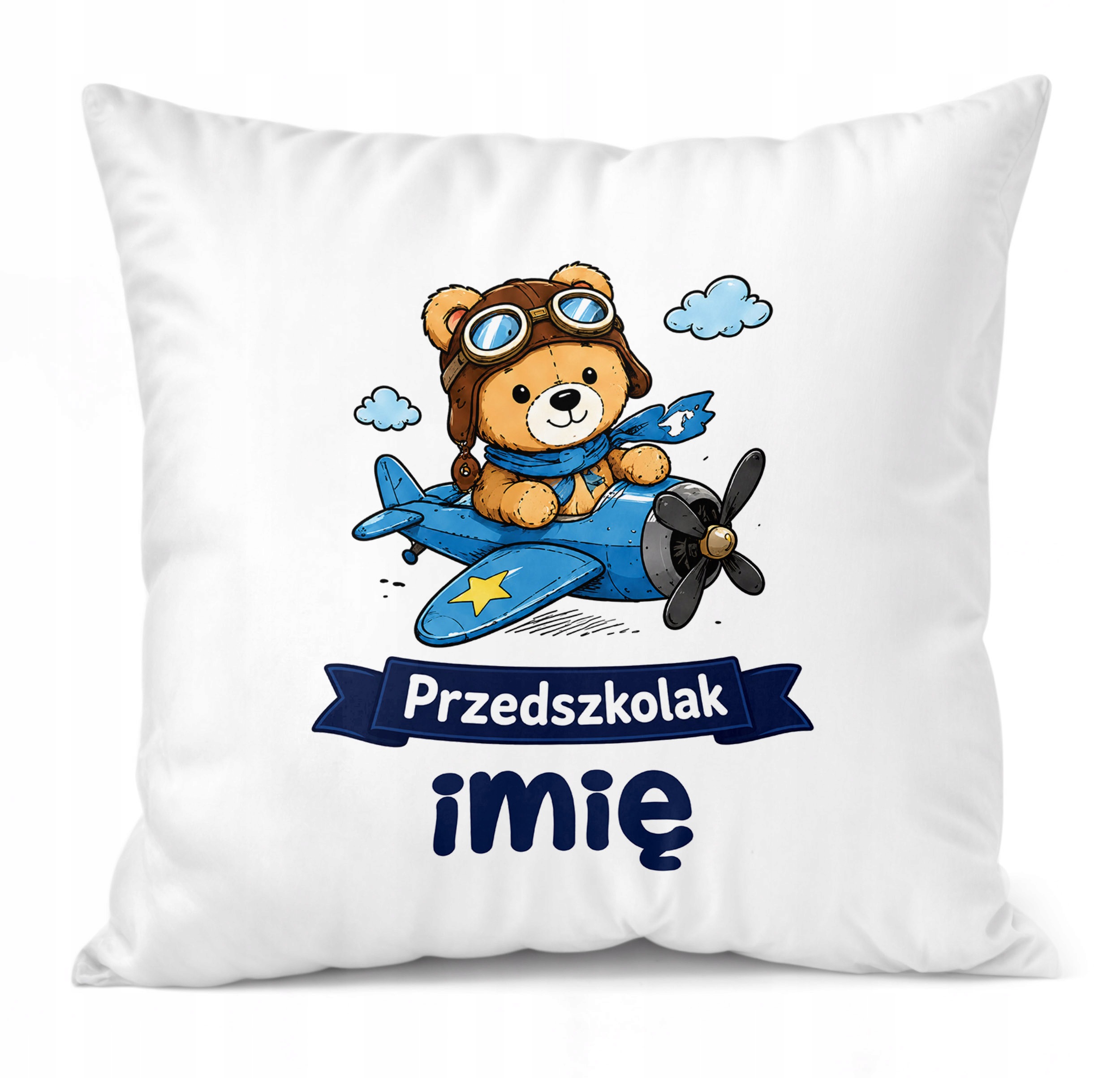 Zestaw Personalizowany Kubek Czarny Poduszka Przedszkolak Miś