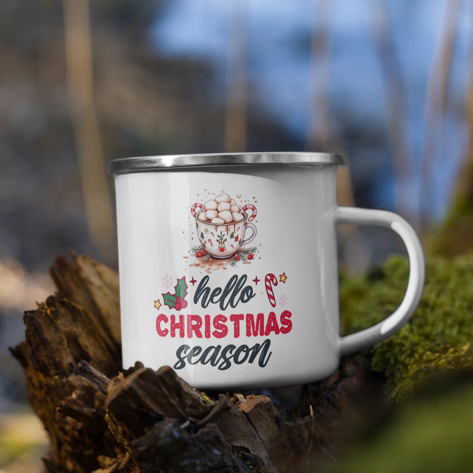 Emaliowany Kubek Garnuszek Świąteczny Hello Christmas Boże Narodzenie