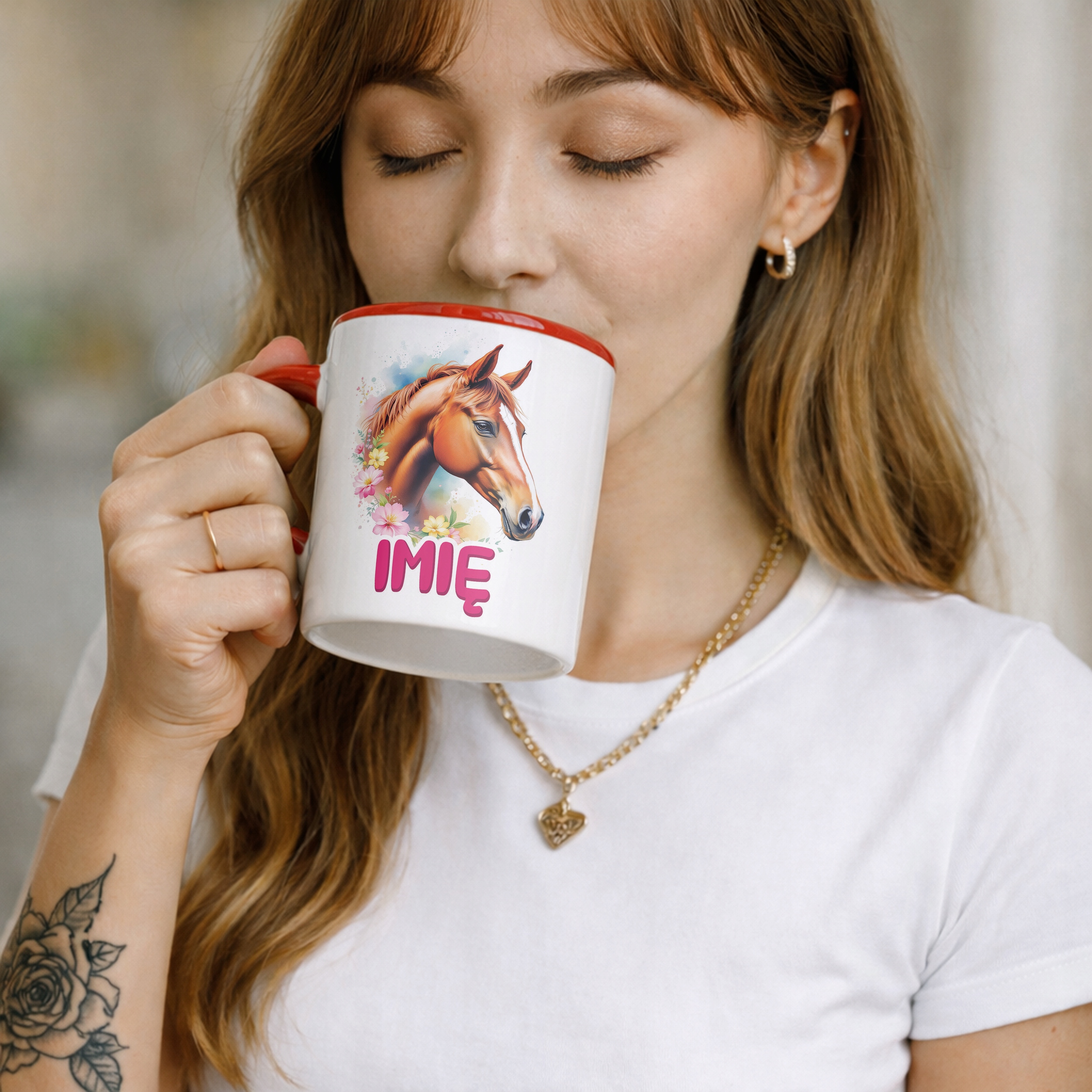 Kubek Czerwony Personalizowany Z Koniem Koń Słodki Dla Dzieci