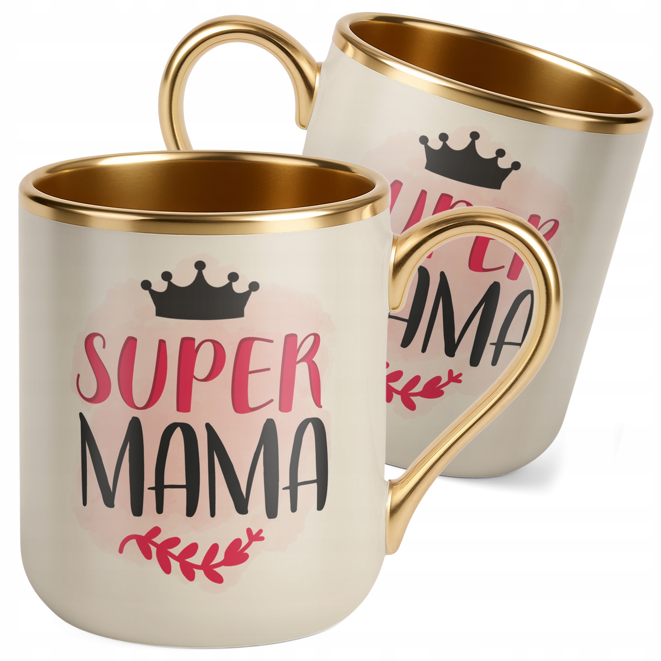 Kubek Premium Złoty Ecru Dzień Matki Dla Mamy Prezent Upominek Super Mama