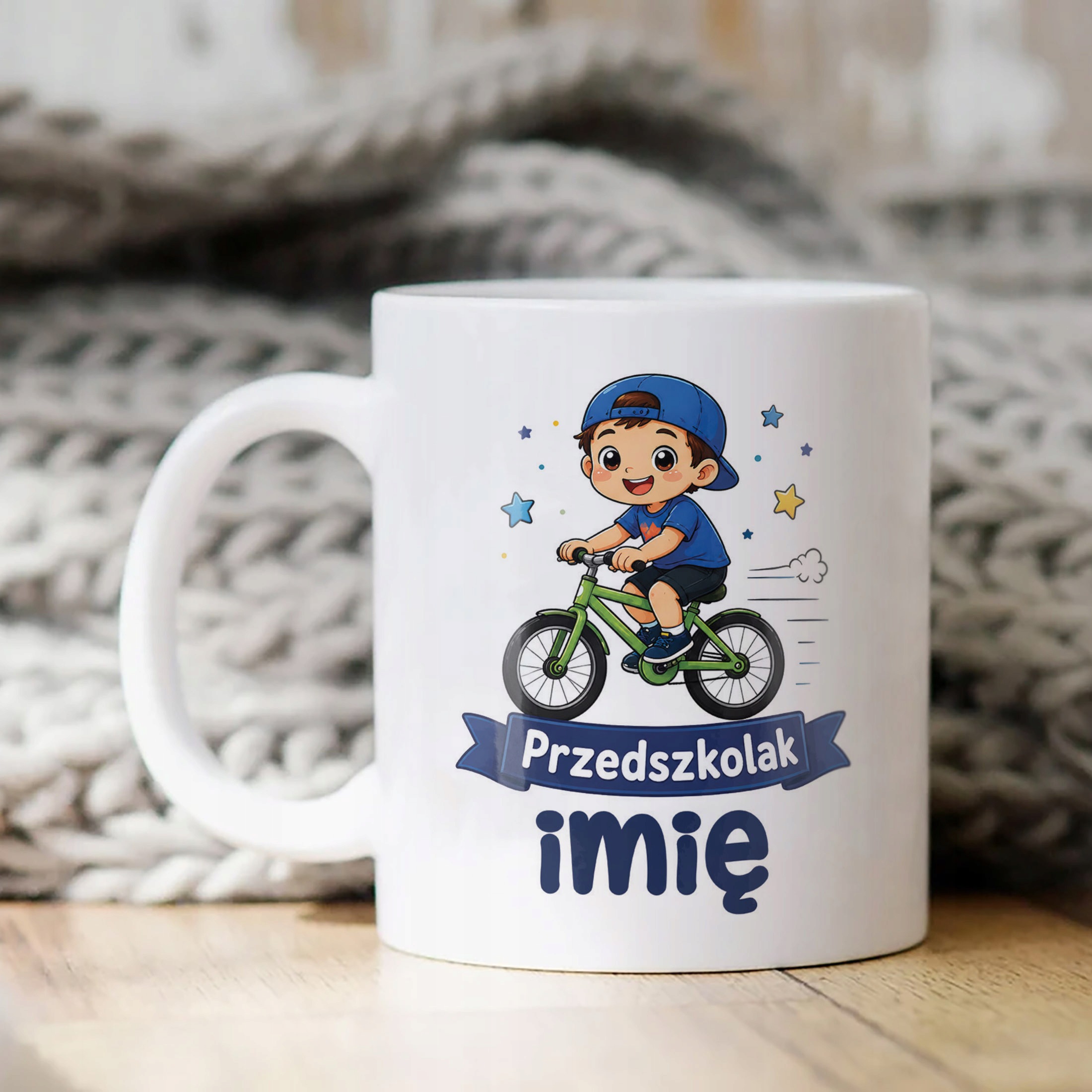 Biały Kubek z nadrukiem personalizowany Przedszkolak Szkoła Dla Dzieci