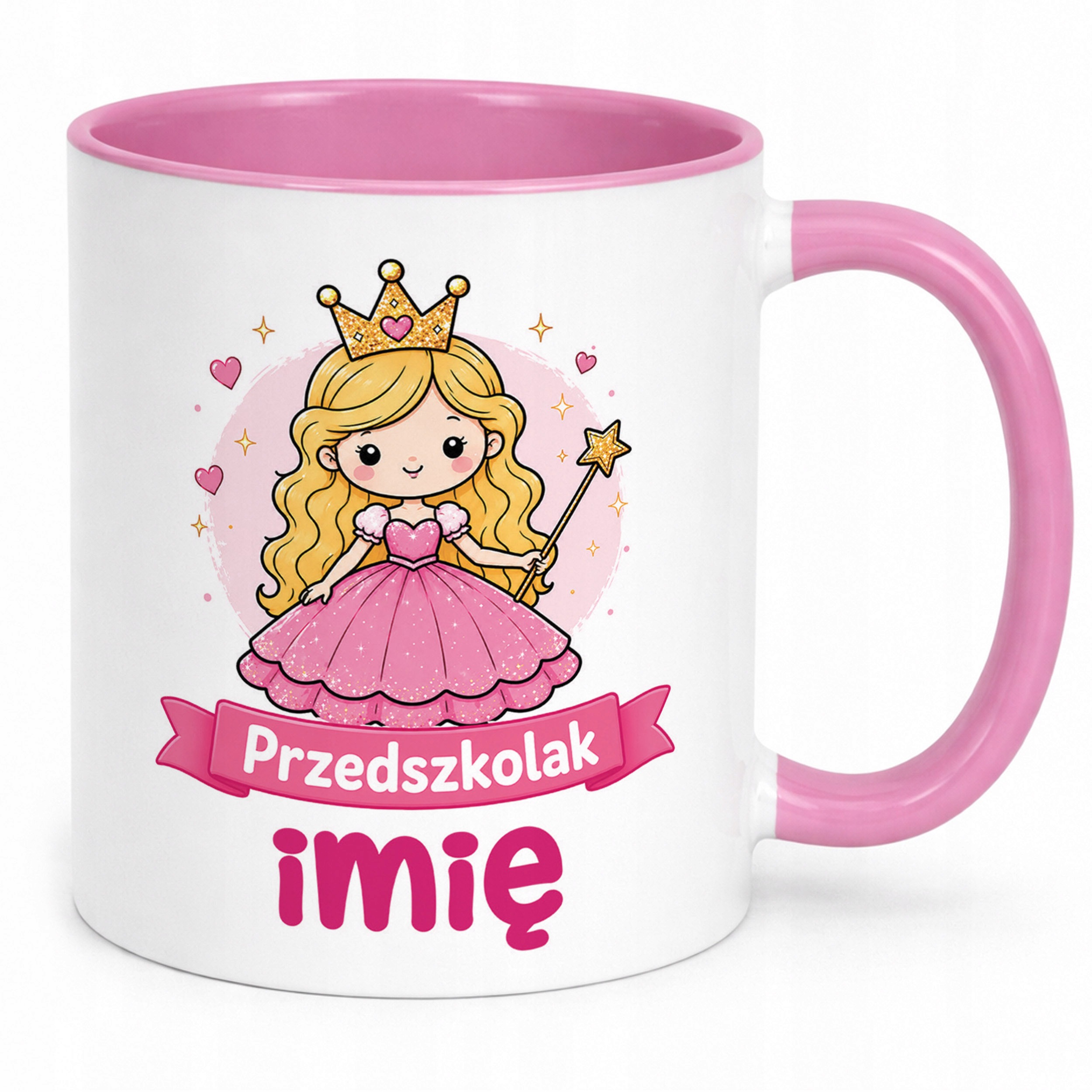 Zestaw Personalizowany Kubek Różowy Poduszka Przedszkolak