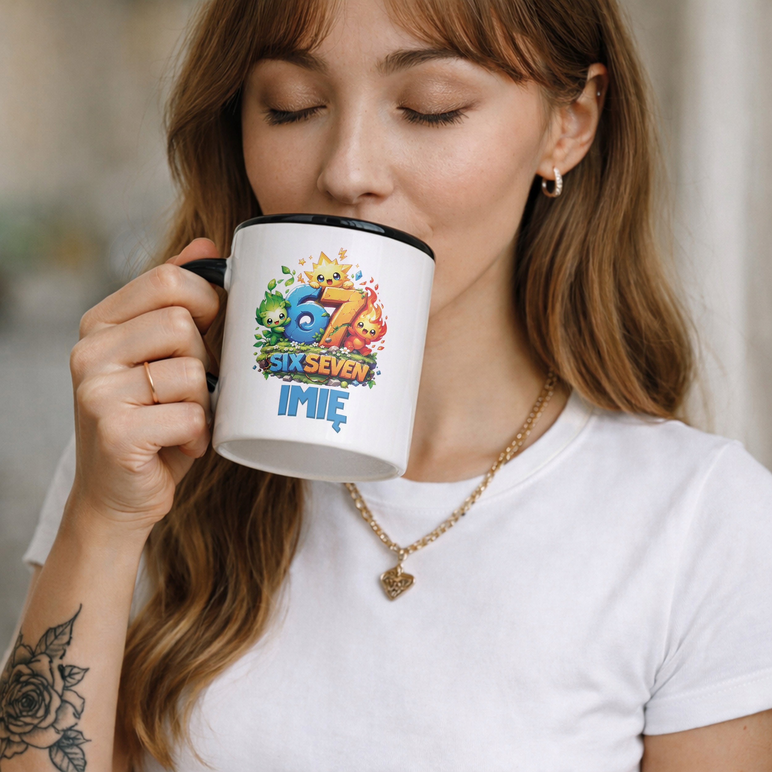 Zestaw Personalizowany Kubek Czarny Poduszka 67 Six Seven Prezent