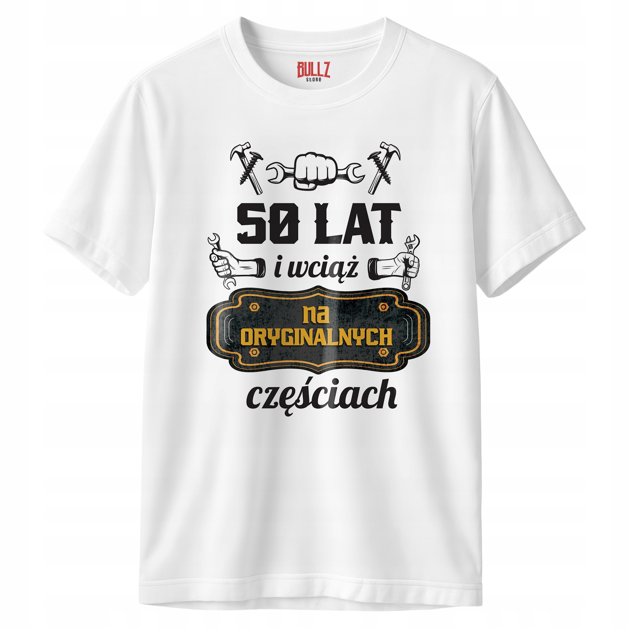 Koszulka biała męska 50 Urodziny Wciąż Na Oryginalnych Częściach
