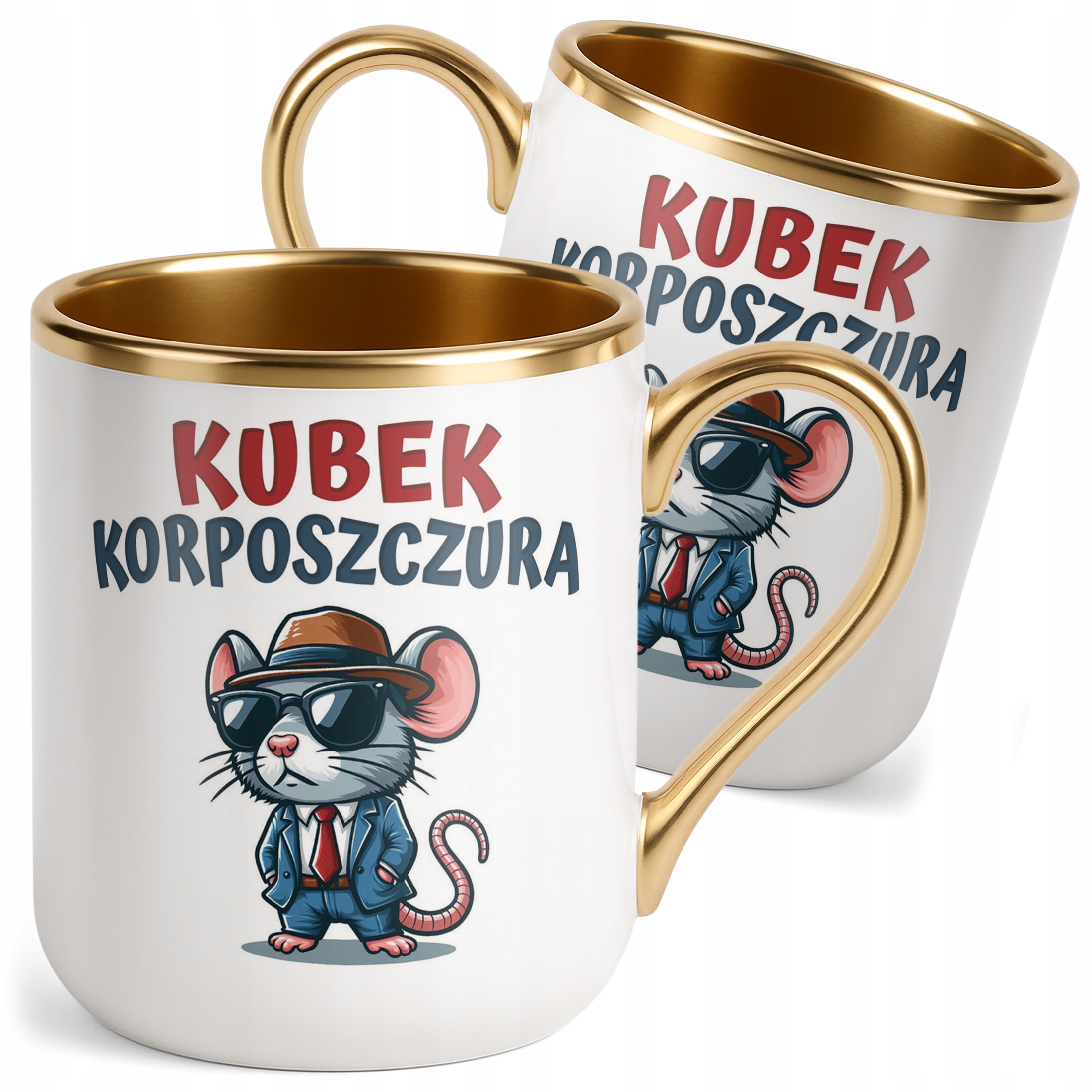 Kubek Premium Złoty Kubek Korposzczura Praca Korporacja Zabawny