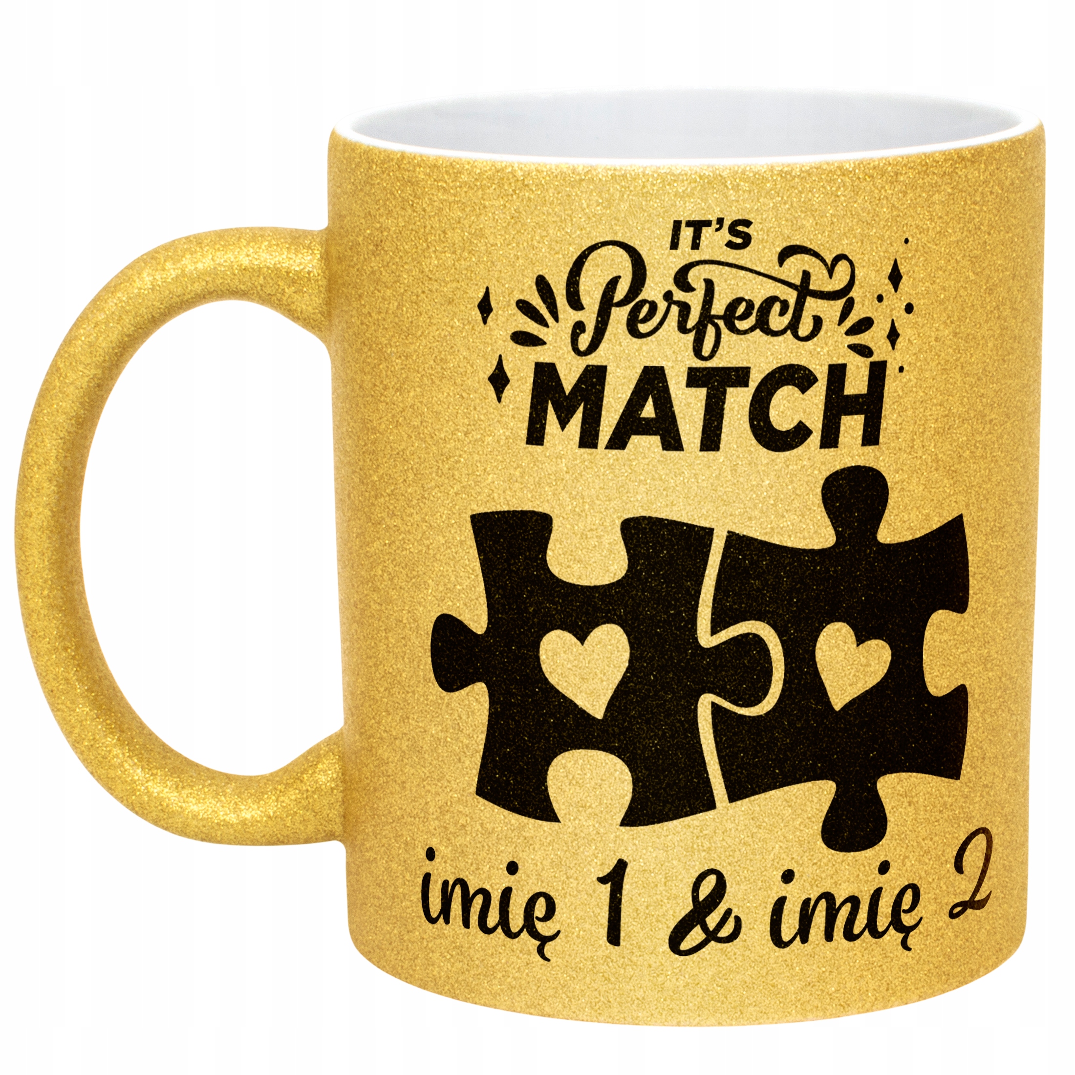 Złoty kubek brokatowy personalizowany Walentynki Prezent Upominek