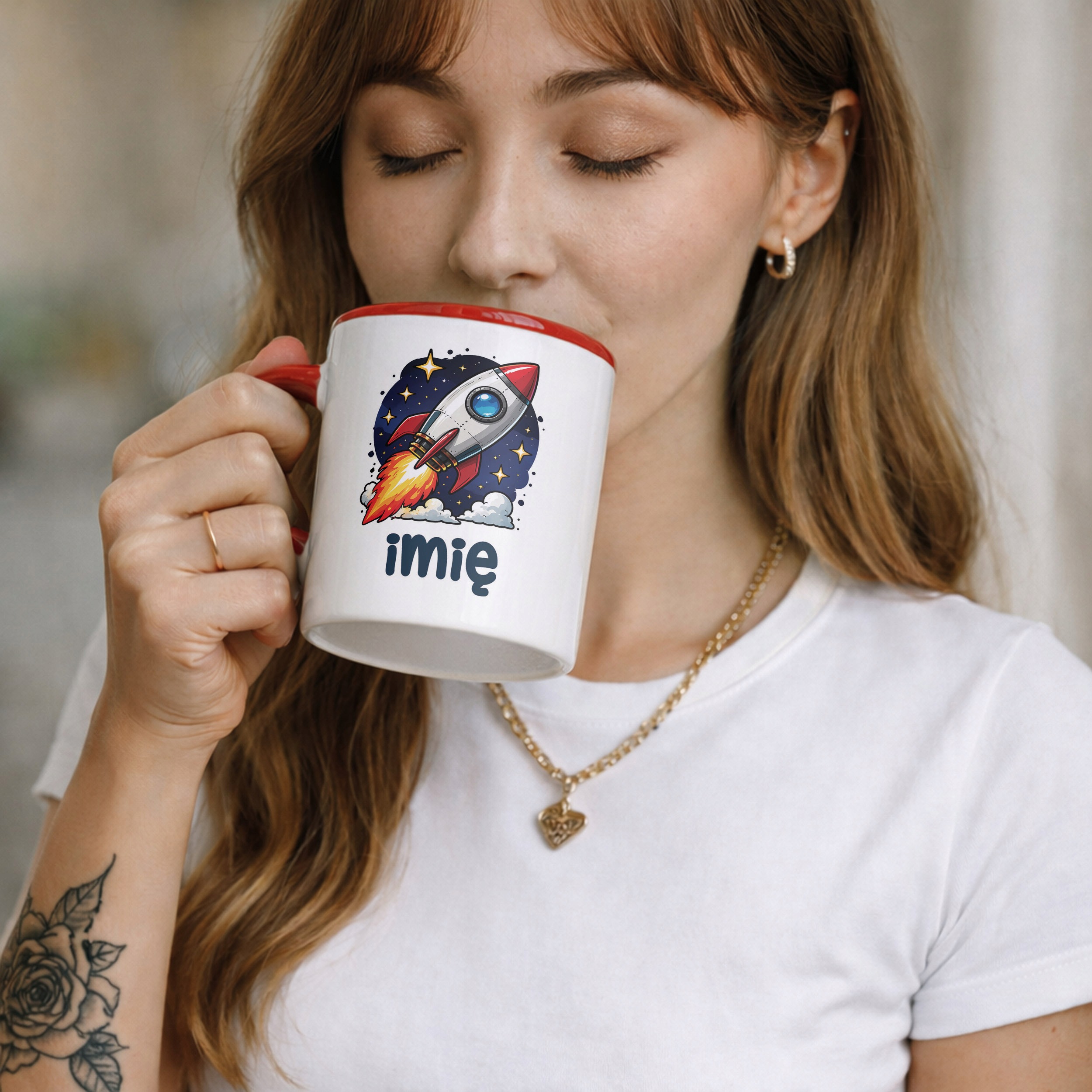 Kubek Czerwony z nadrukiem personalizowany Rakieta Dla Dzieci Prezent