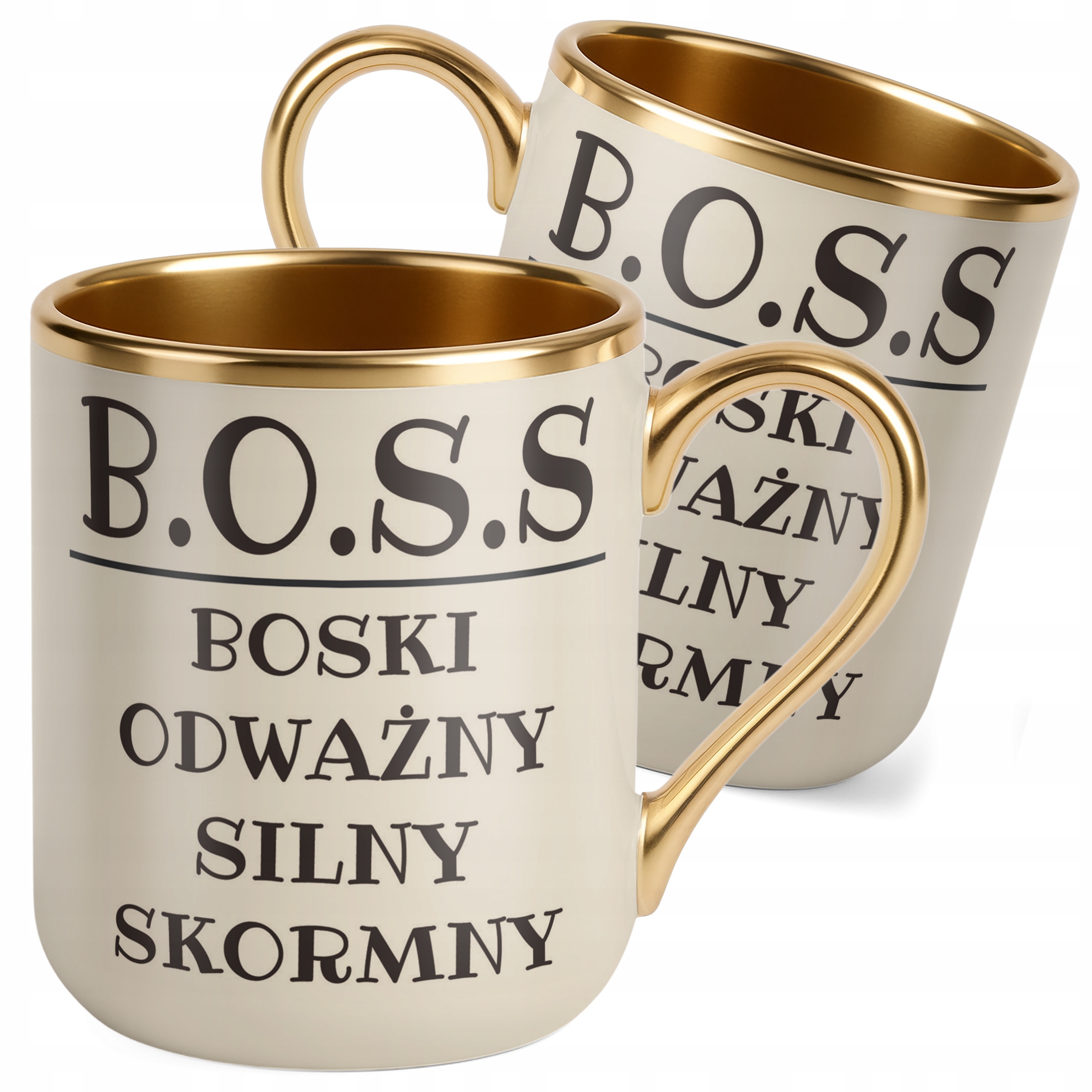 Kubek Premium Złoty Ecru B.O.S.S Dla Mężczyzny Śmieszny Zabawny Prezent