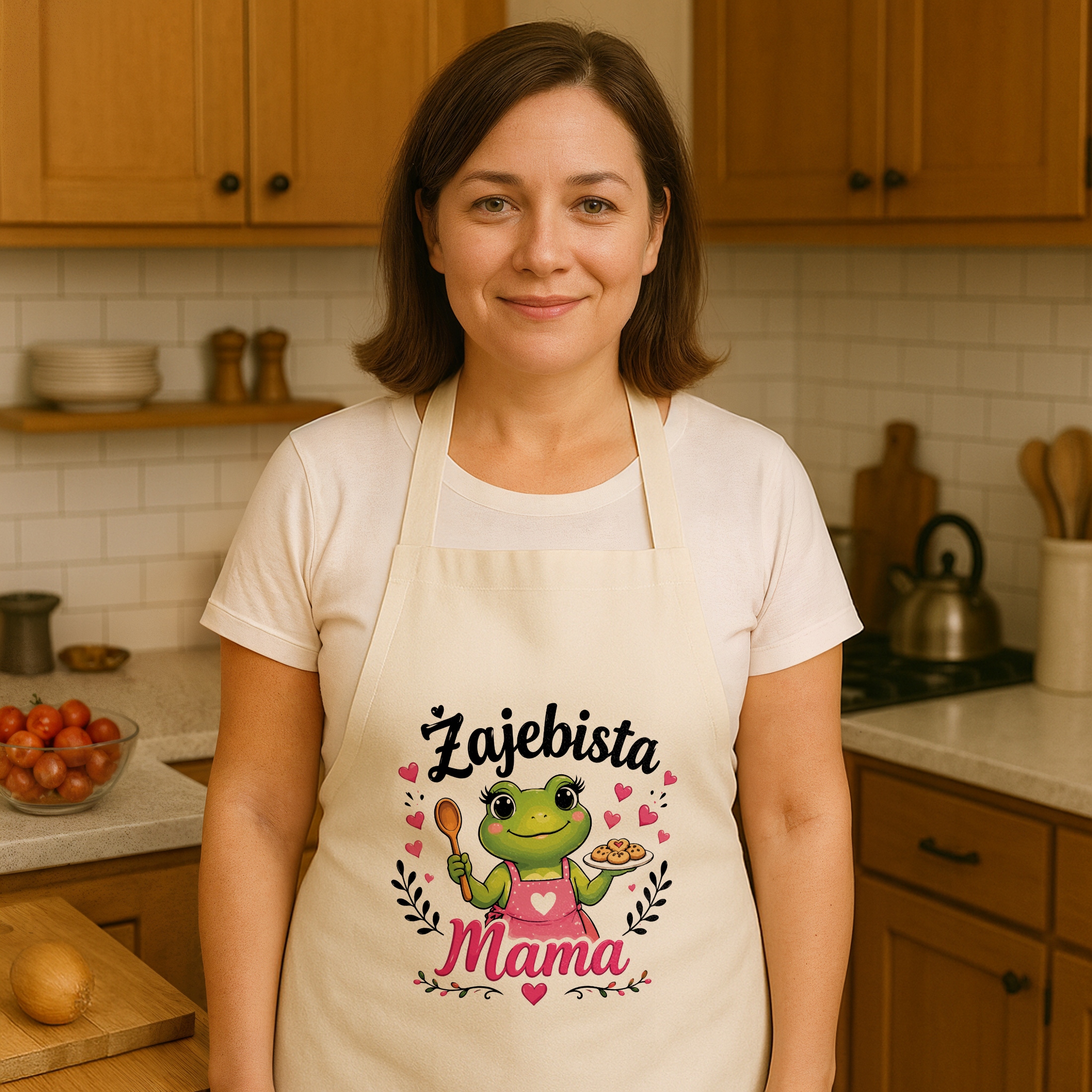 Bawełniany Fartuch Kuchenny Ecru Dzień Matki wyjątkowy upominek dla mamy
