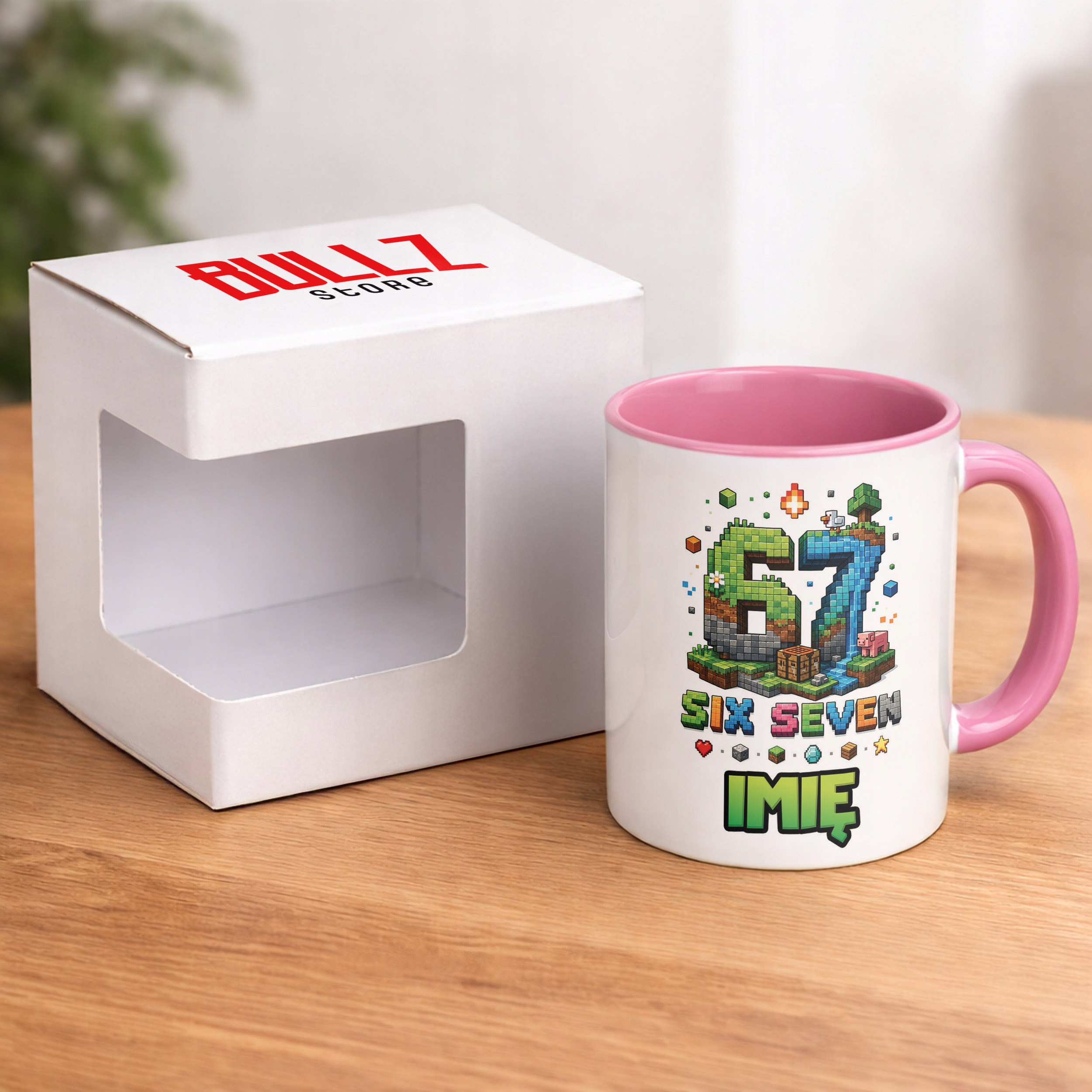Kubek Różowy z nadrukiem personalizowany PIXEL GRA Dla Dzieci Prezent
