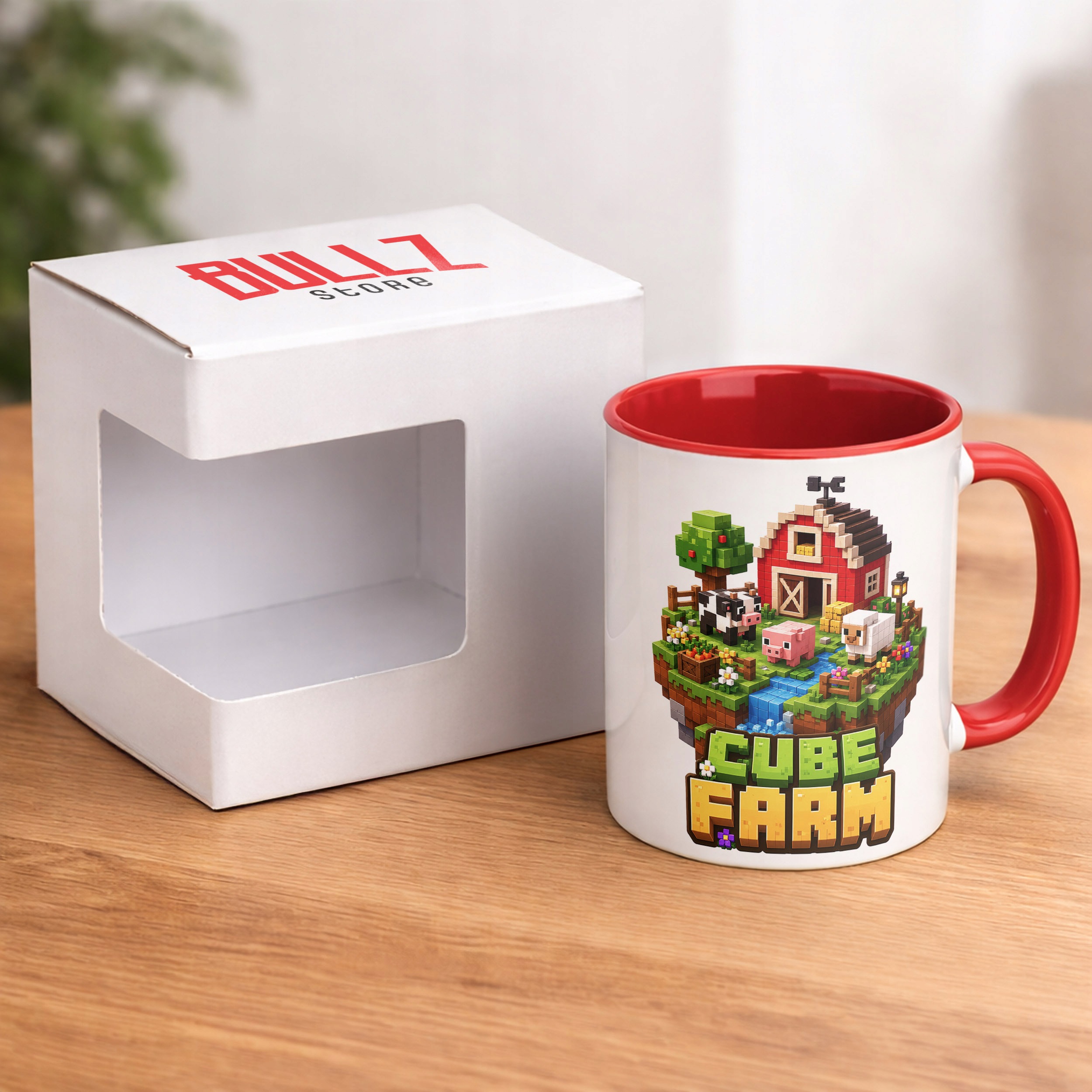 Kubek Czerwony z nadrukiem CUBE FARM Dla Dzieci Prezent Upominek