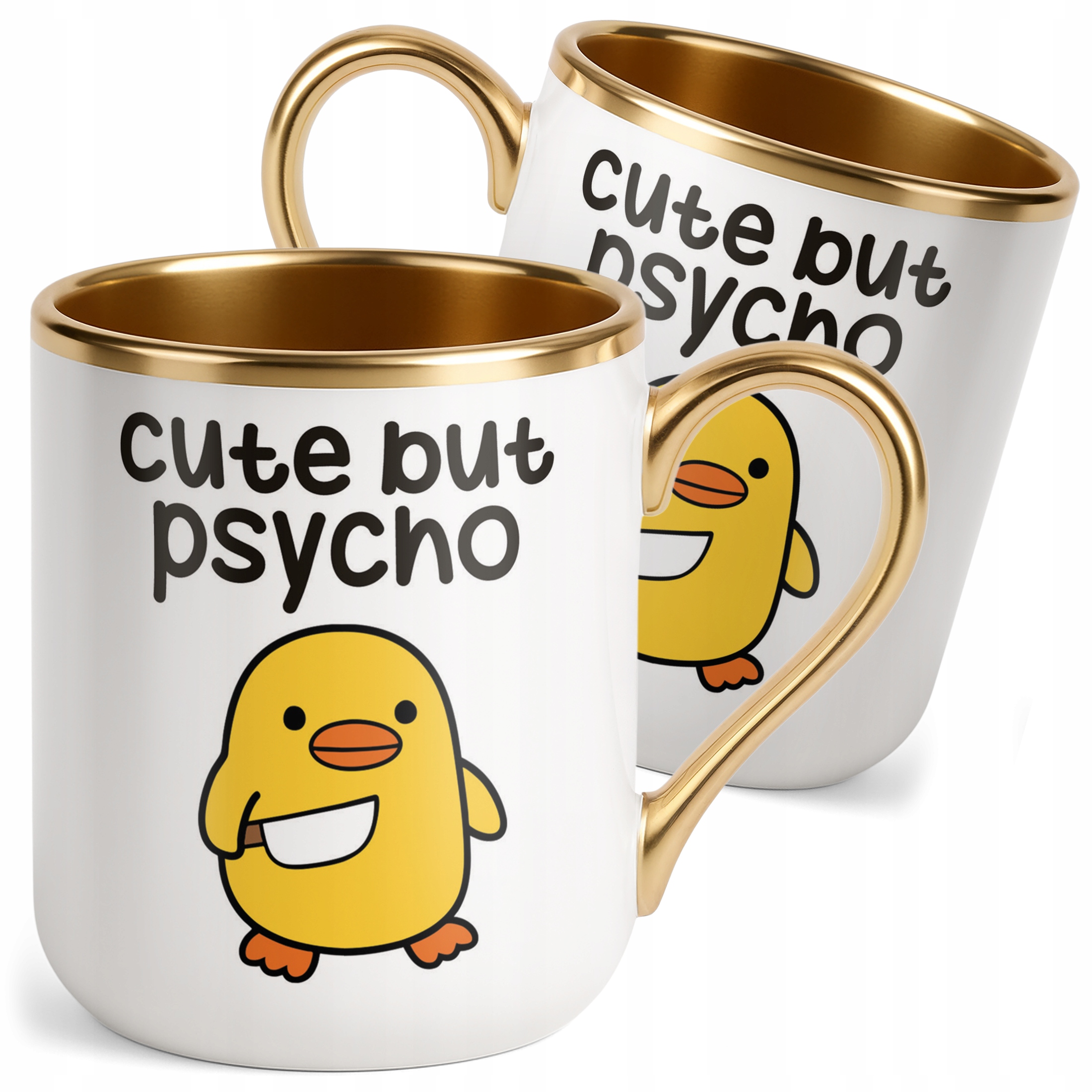 Kubek Premium Złoty Cute But Psycho Śmieszny Zabawny Prezent