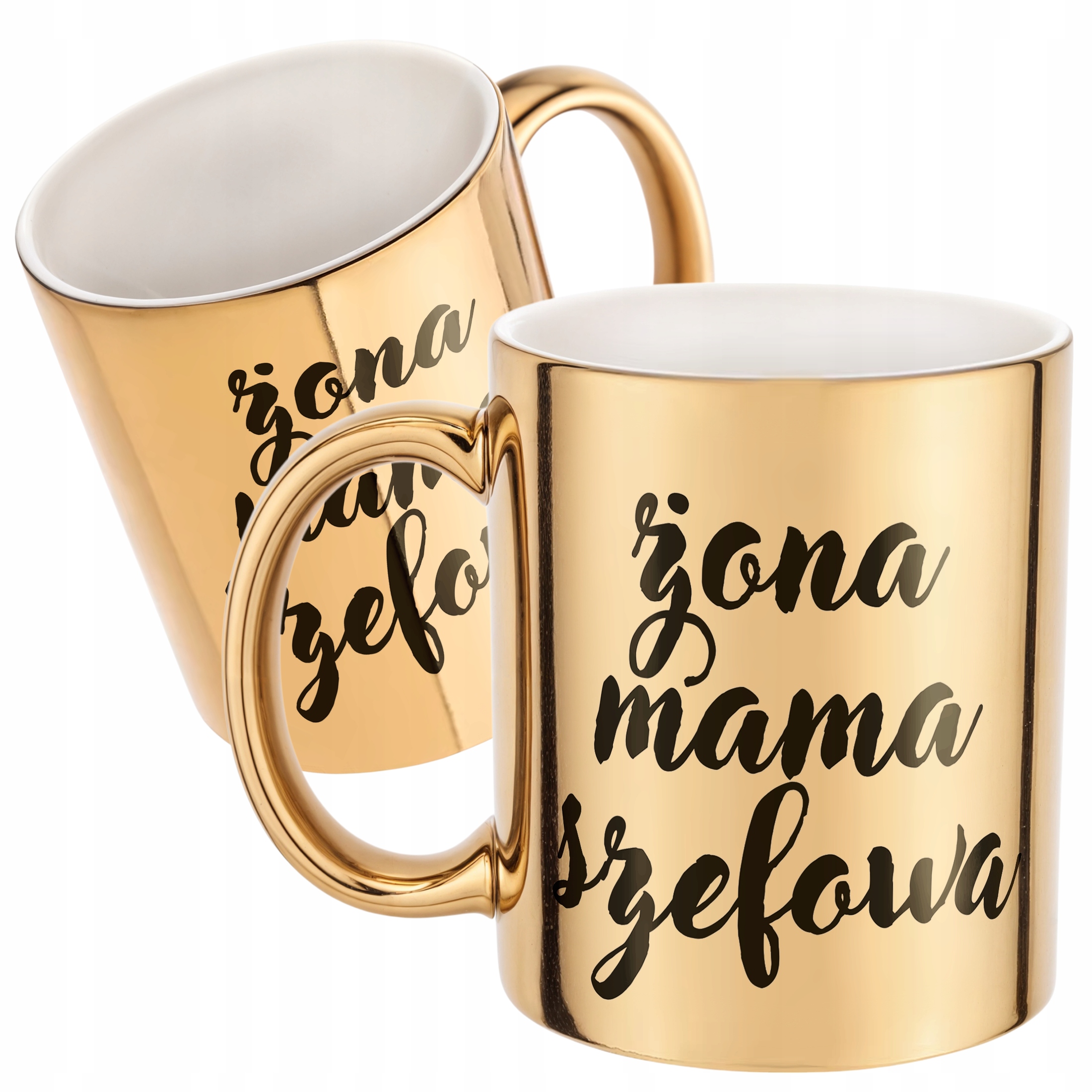 Złoty kubek ceramiczny Żona Mama Szefowa Dla Kobiety Prezent Upominek