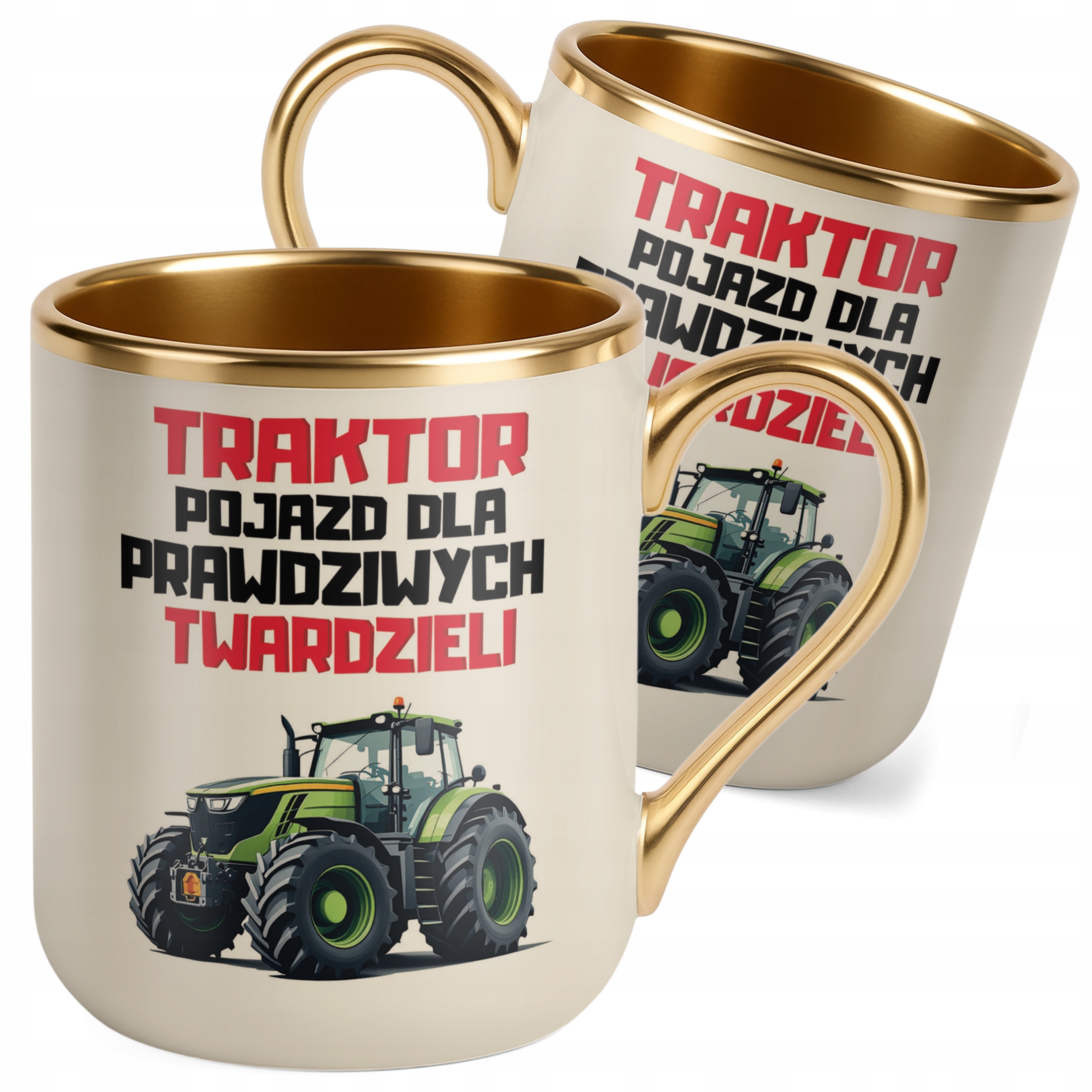 Kubek Premium Złoty Ecru Rolnik Dla Rolnika Traktor Zabawny Prezent