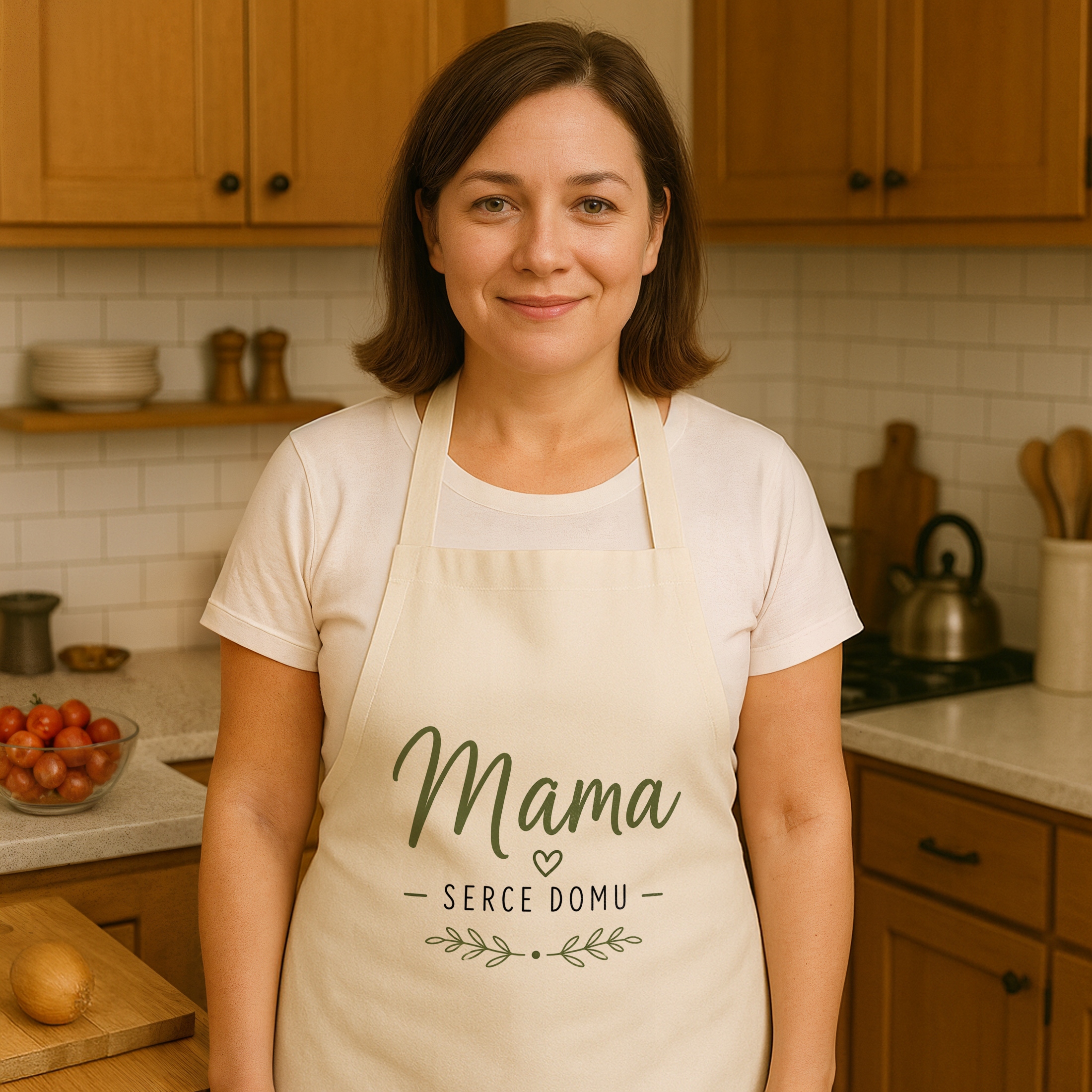 Bawełniany Fartuch Kuchenny Ecru Dzień Matki uroczy prezent dla mamy