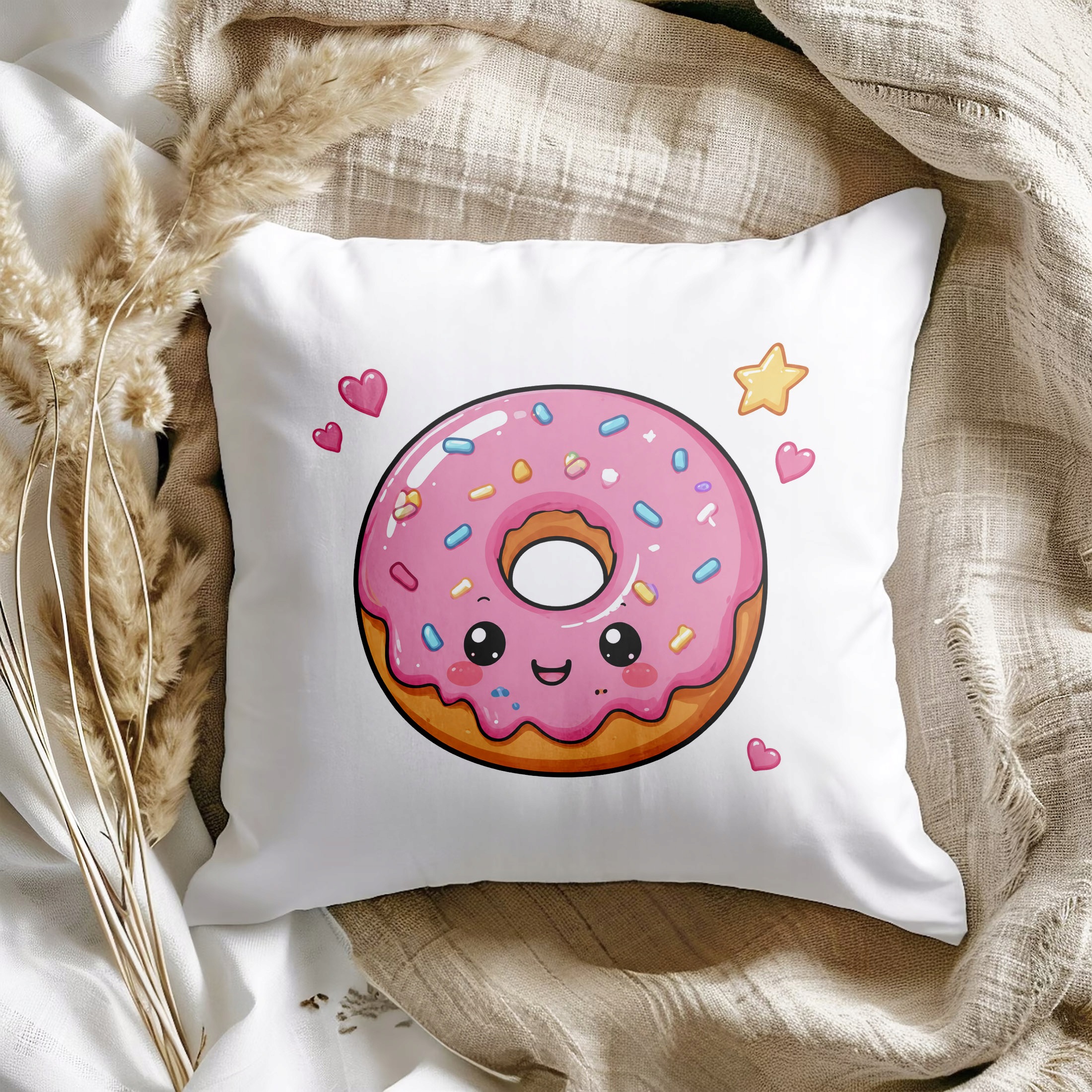 Zestaw Kubek Biały Poduszka Z Nadrukiem Kawaii Pączek Prezent