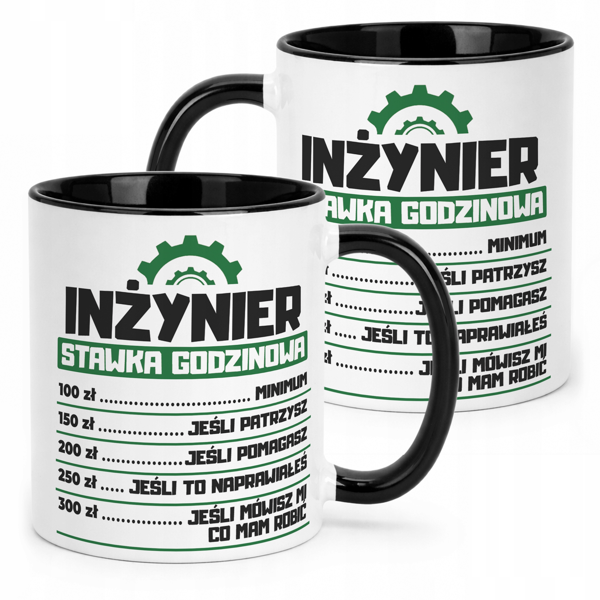 Kubek Czarny Inżynier Stawka Godzinowa Zabawny Prezent Upominek