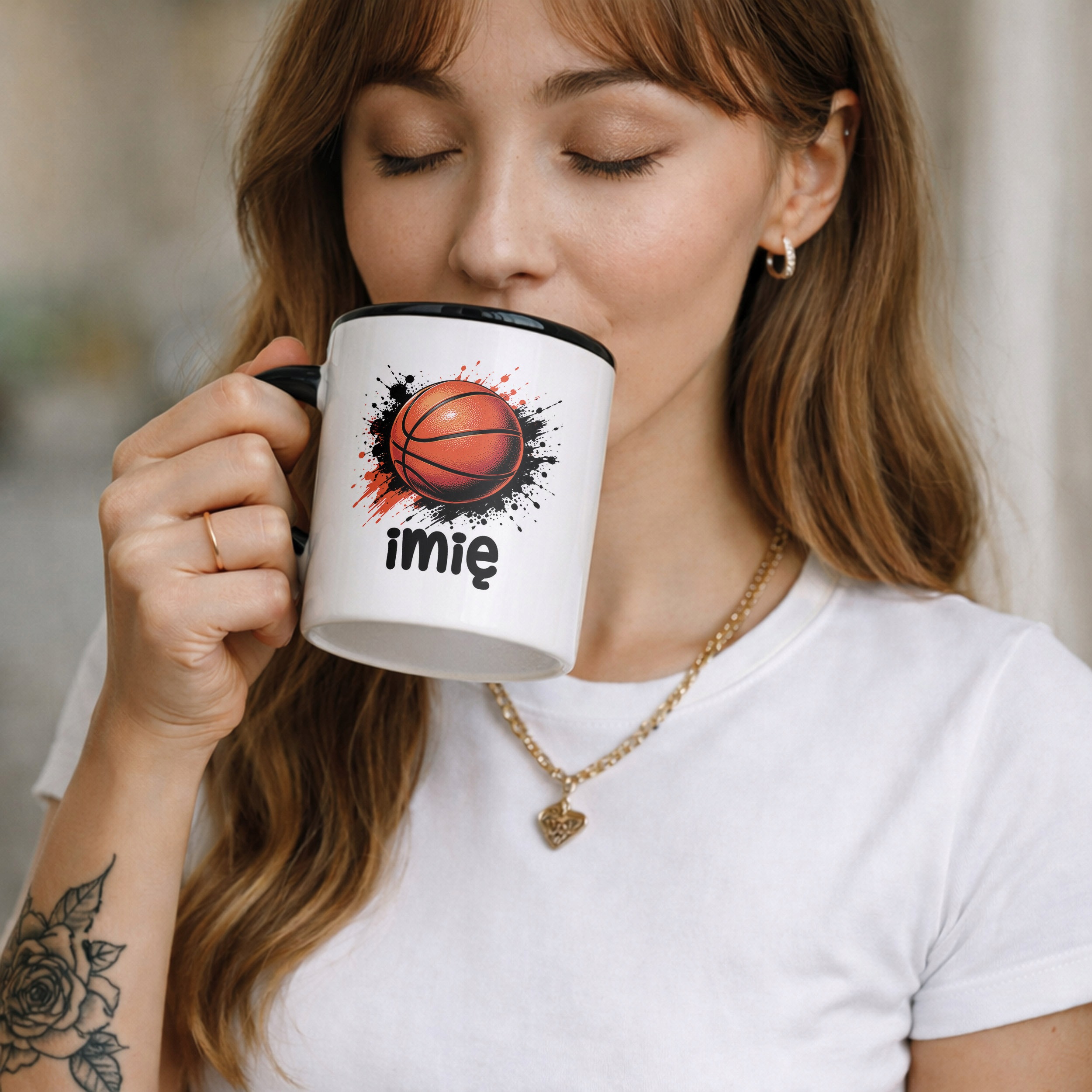 Zestaw Personalizowany Kubek Czarny Poduszka Koszykówka Prezent