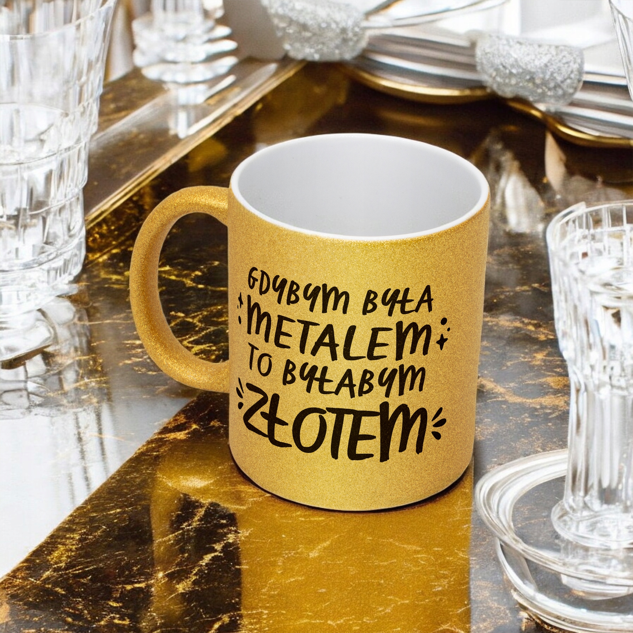 Złoty kubek brokatowy Dzień Kobiet Zabawny Prezent Upominek Dla Kobiety