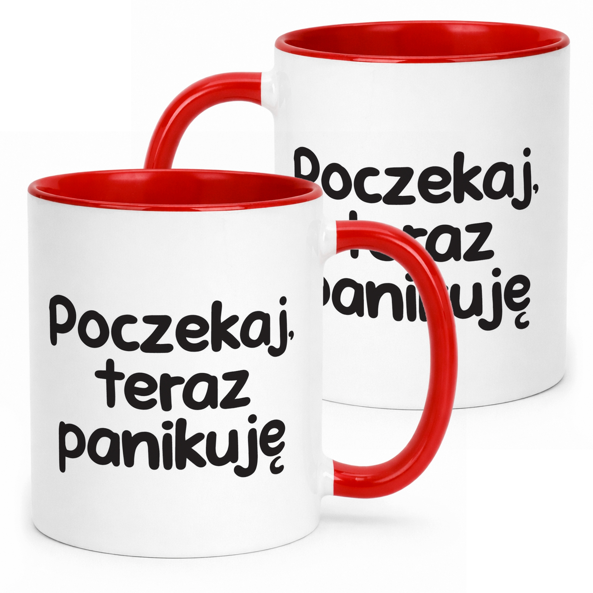 Kubek Czerwony Poczekaj Teraz Panikuję Śmieszny Zabawny Prezent