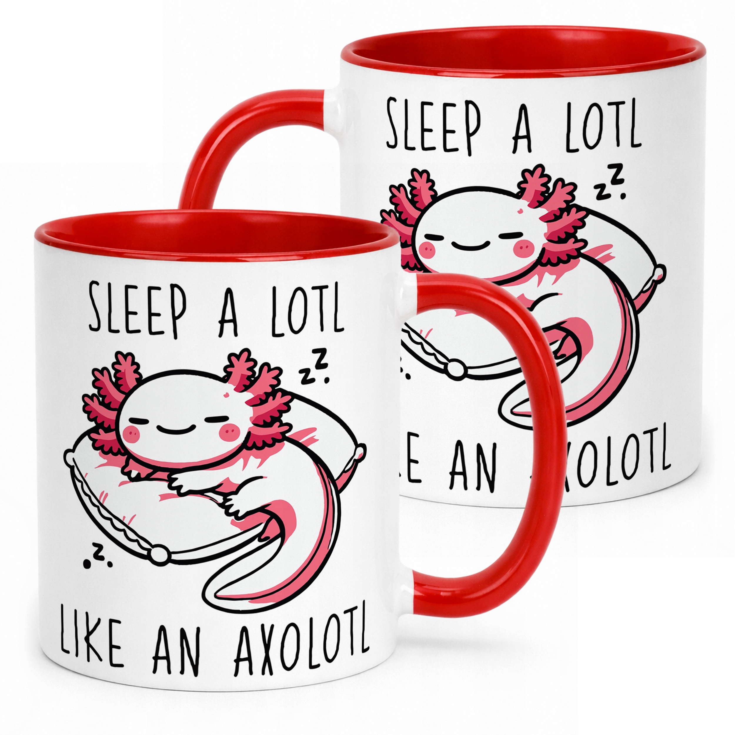 Czerwony kubek dla ucznia do szkoły Aksolotl Axolotl Różowy Zwierzak