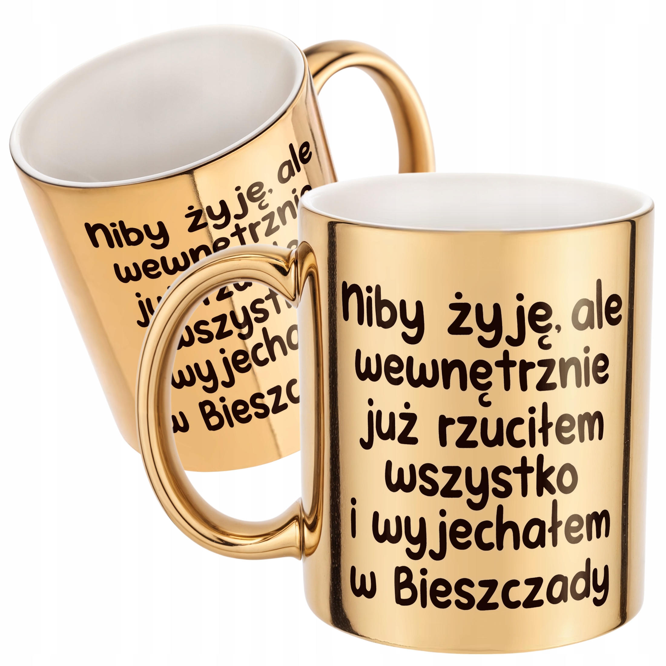 Złoty Kubek Niby Żyję Ale Wewnętrznie Śmieszny Zabawny Prezent