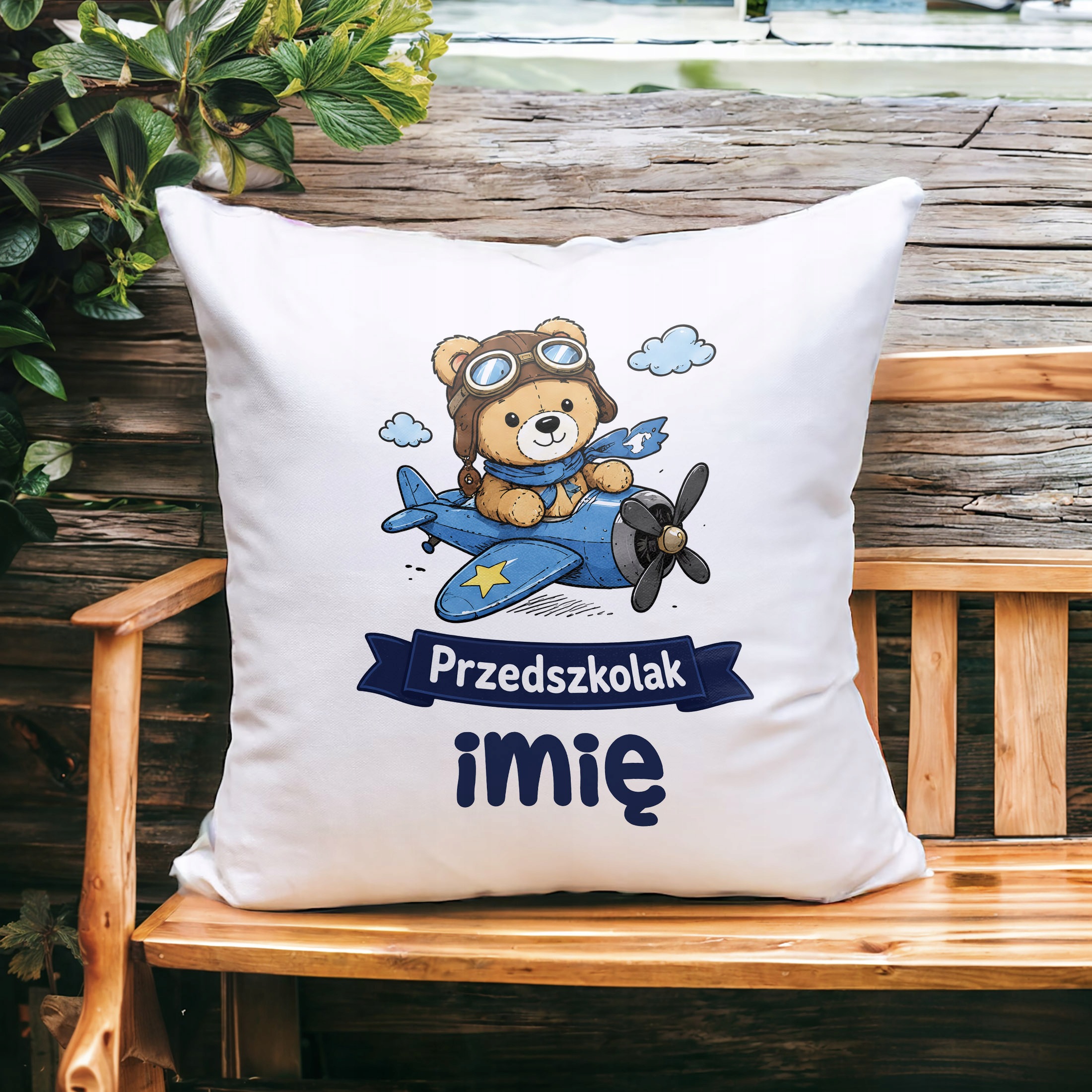 Zestaw Personalizowany Kubek Czarny Poduszka Przedszkolak Miś