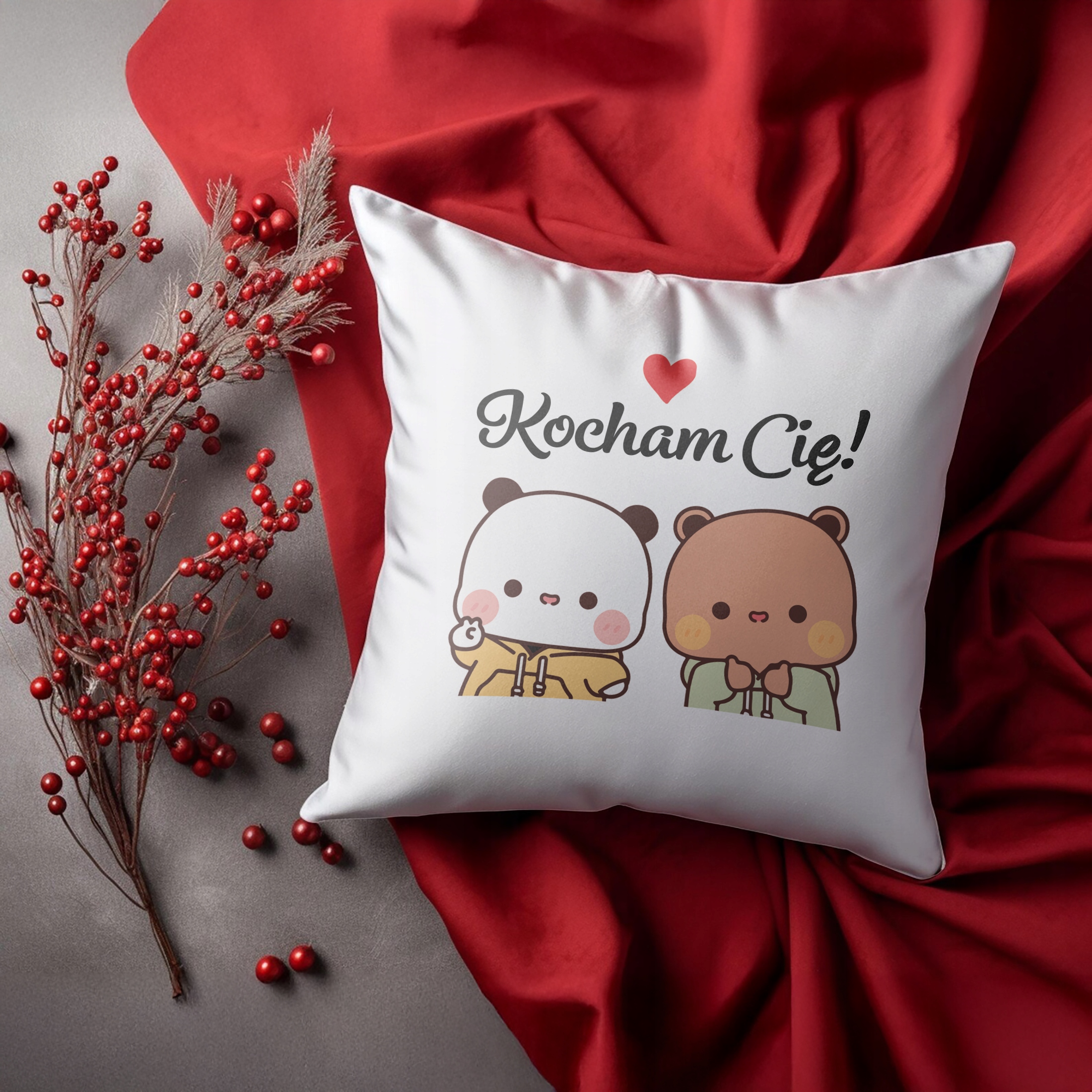 Zestaw Kubek + Poduszka 38×38 cm Walentynki Bubu i Dudu Kocham Cię