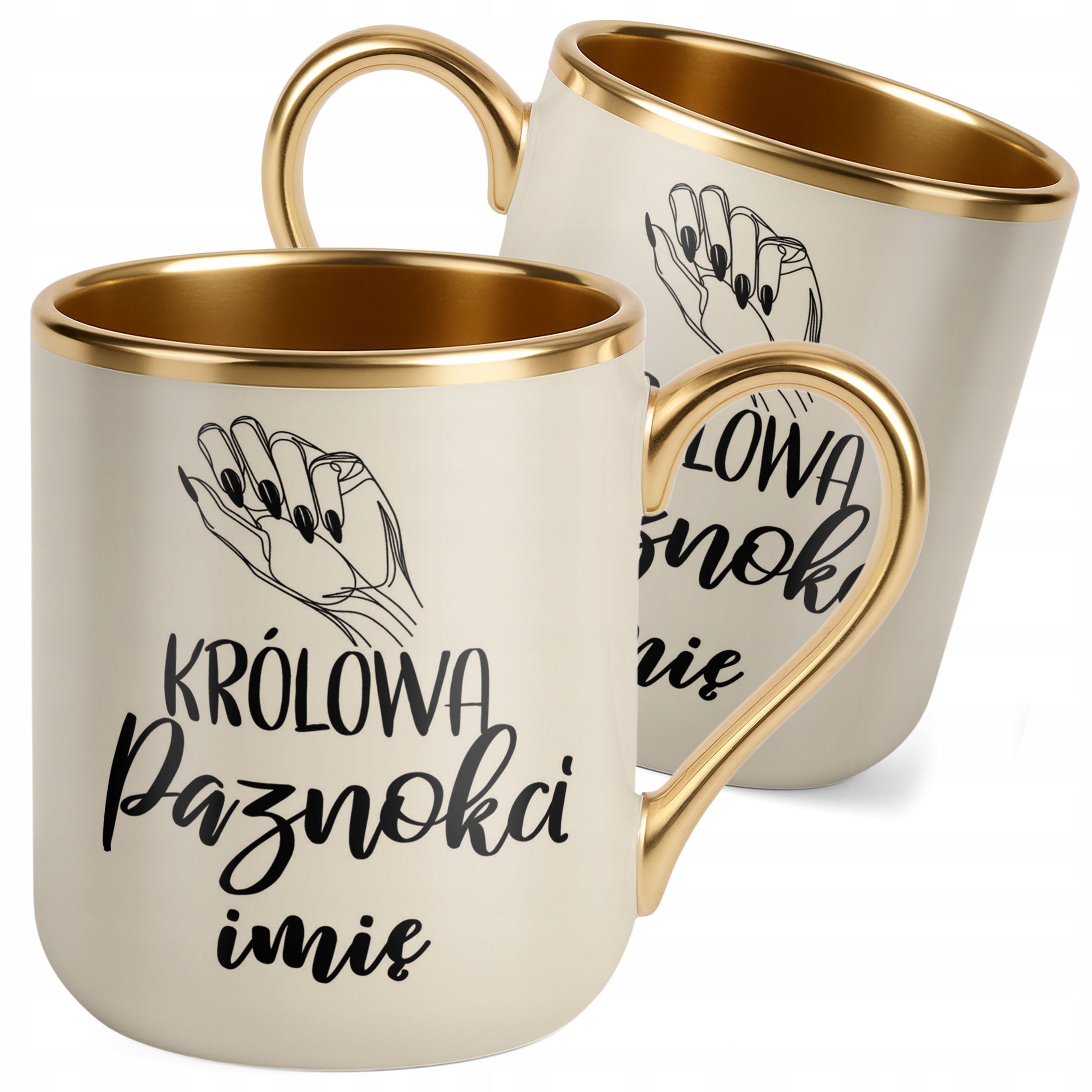 Kubek Premium Złoty Ecru Personalizowany Królowa Paznokci Dla Stylistki