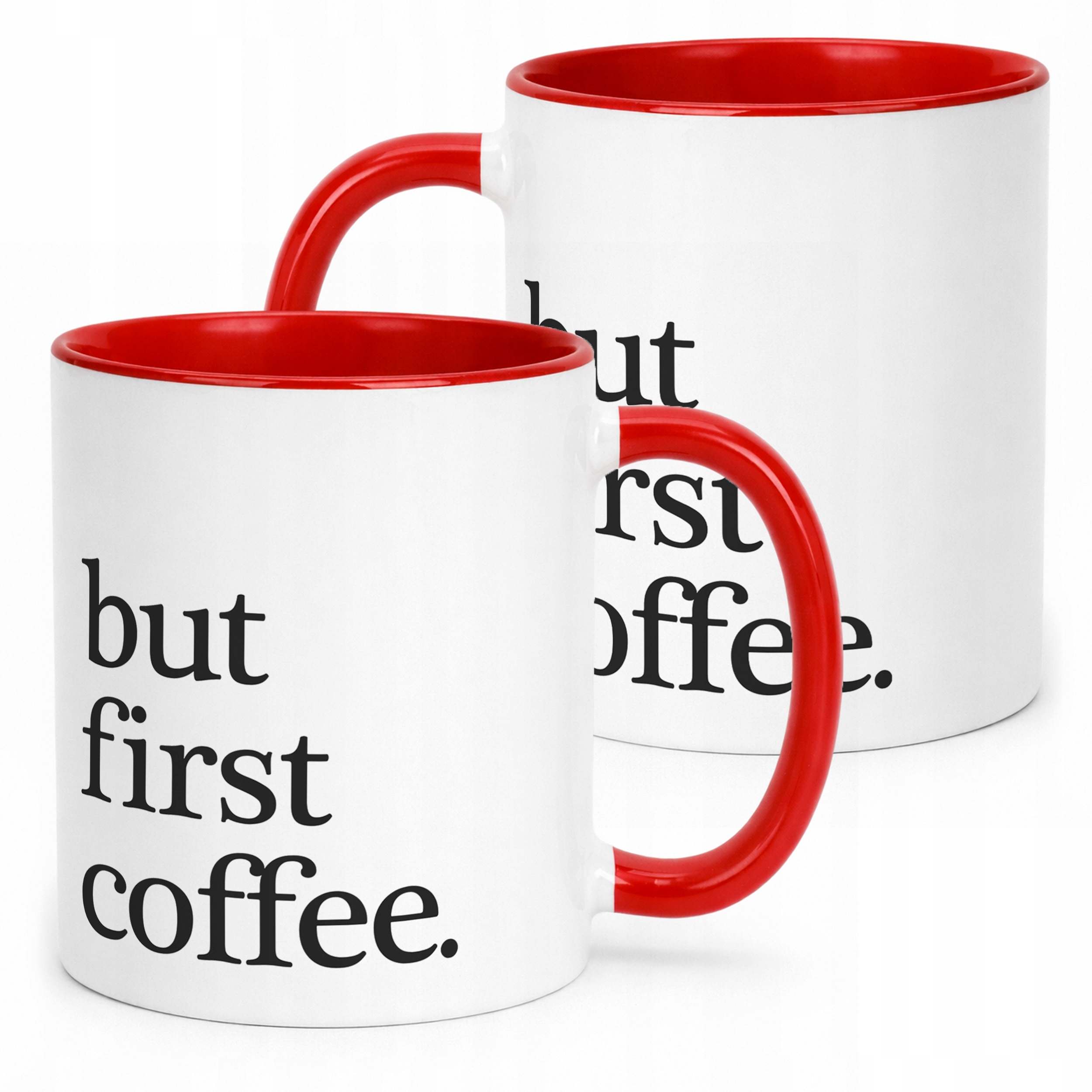 Kubek Czerwony But First Coffee Kawa Prezent Upominek