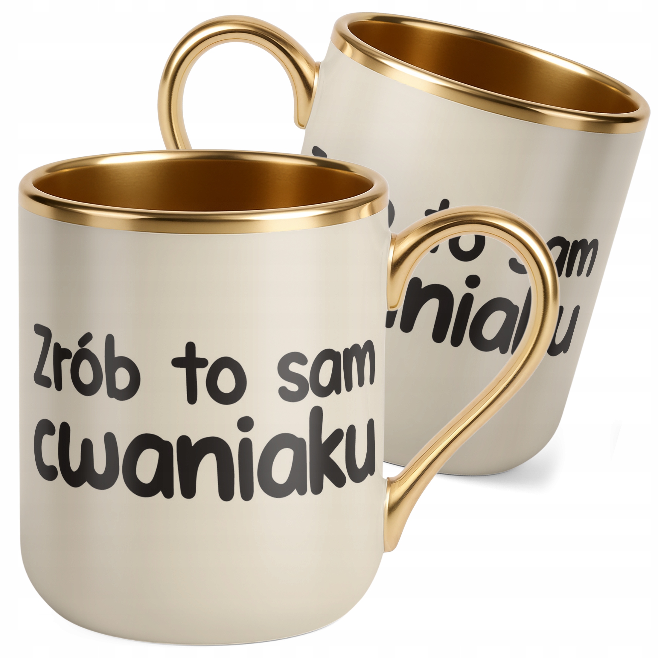 Kubek Premium Złoty Ecru Zrób To Sam Cwaniaku Śmieszny Zabawny