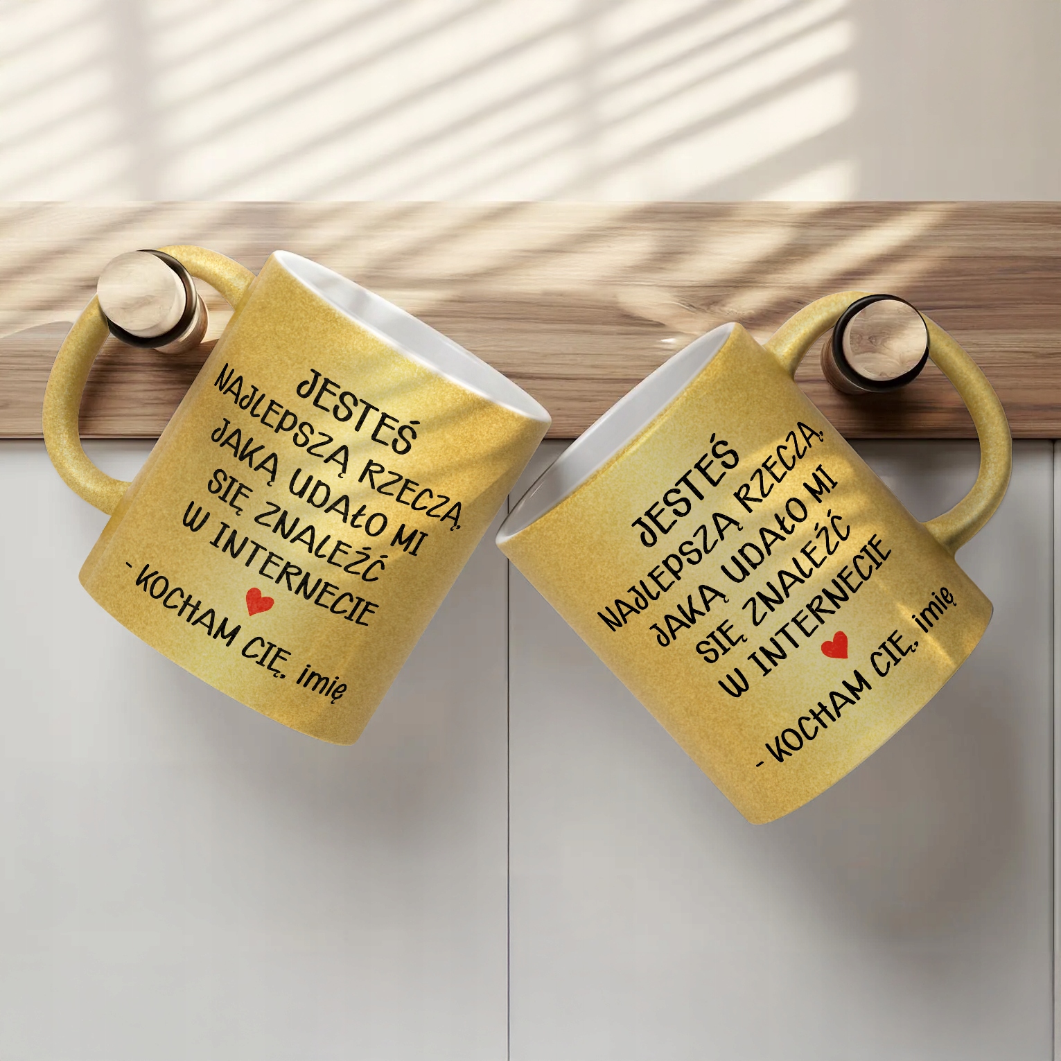 Złoty kubek brokatowy personalizowany Walentynki Prezent Upominek