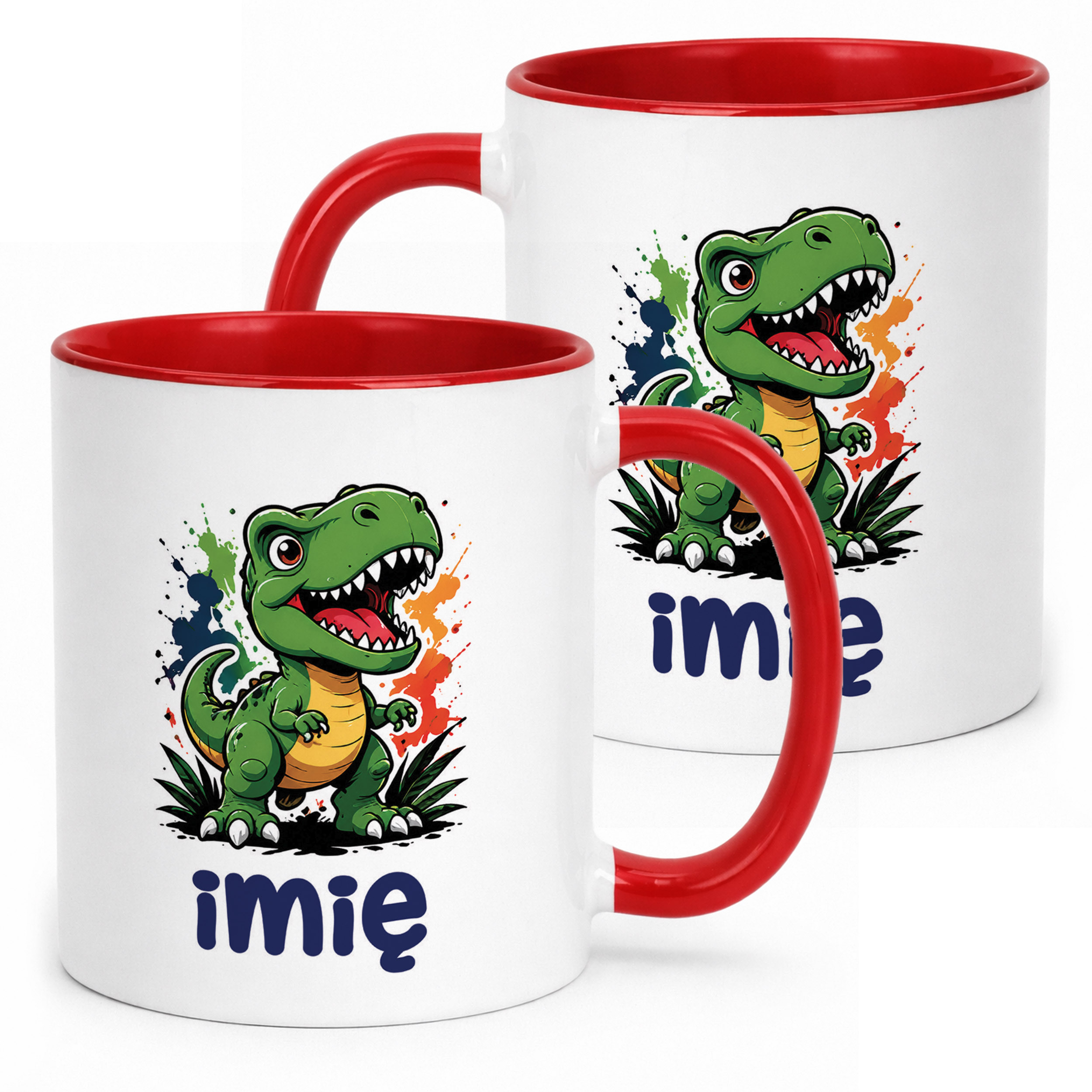 Kubek Czerwony z nadrukiem personalizowany Dinozaur Dla Dzieci Prezent